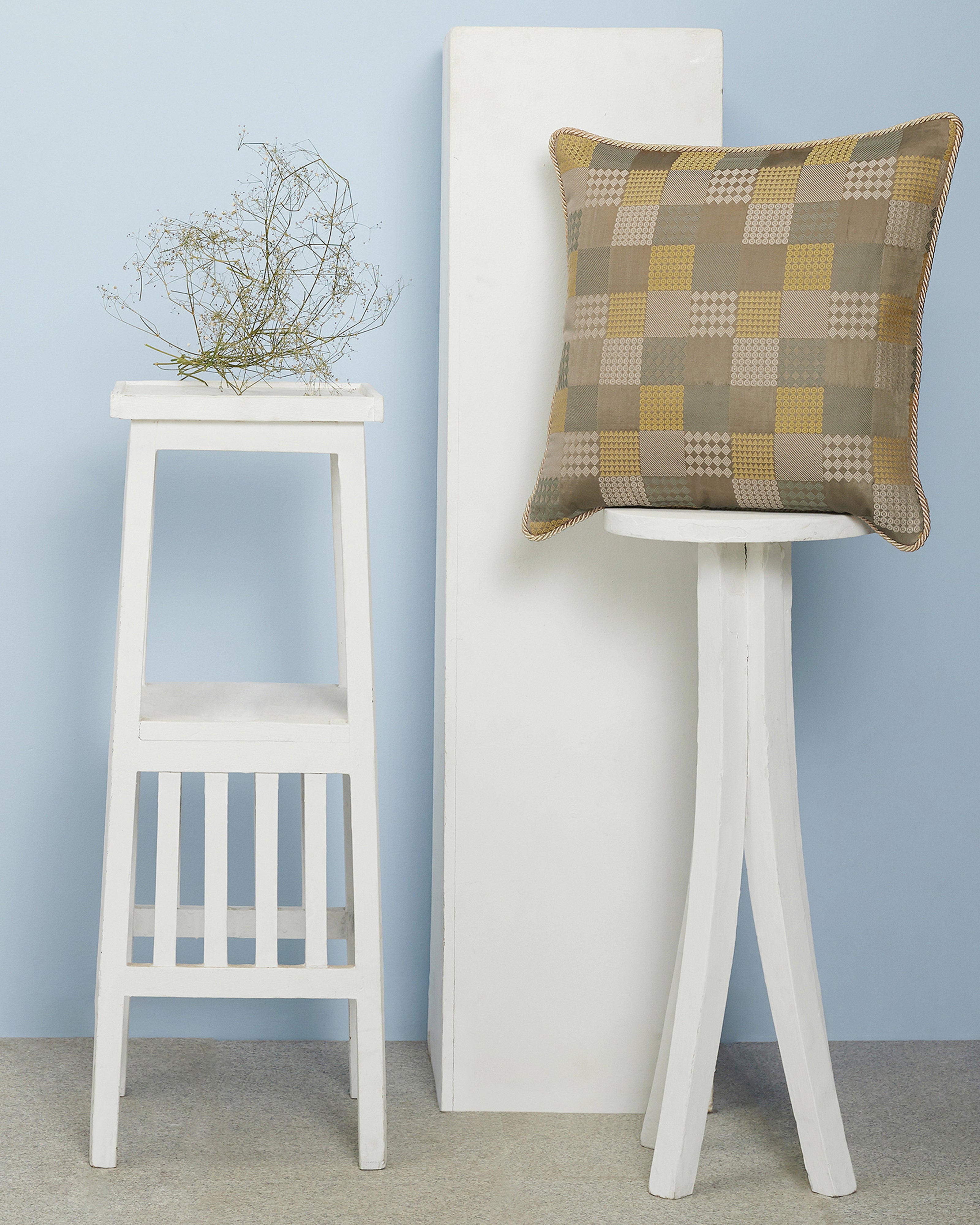 Cube Banarasi Satin Brocade Silk Cotton Cushion Cover