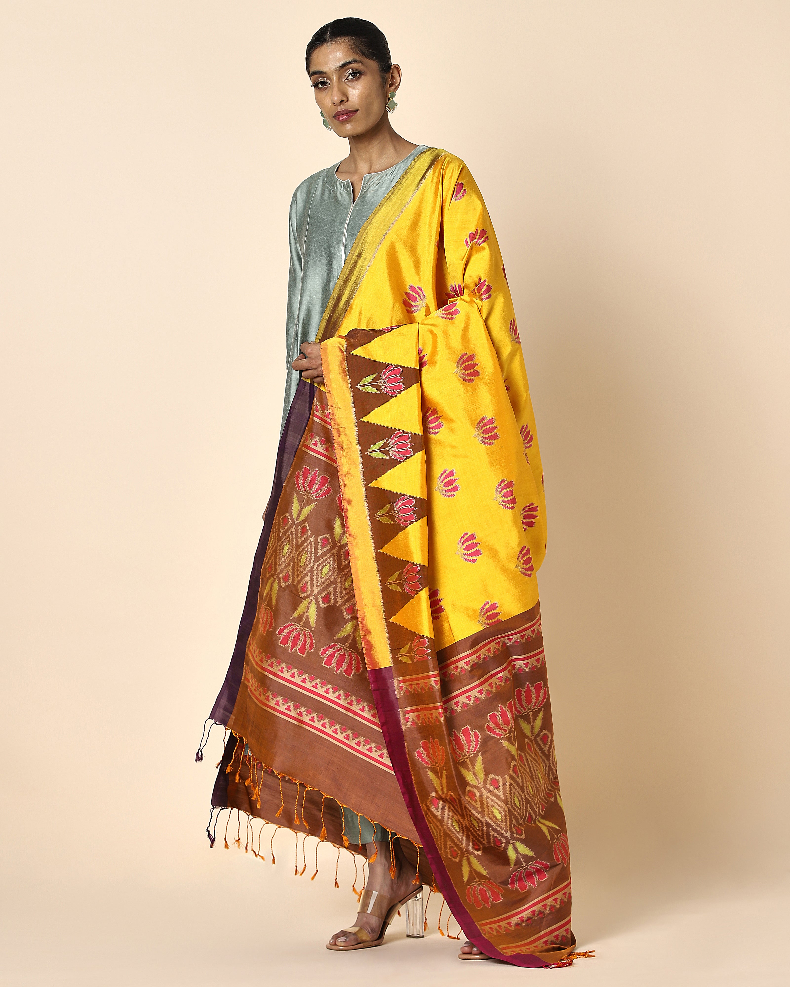 Neeksha Pochampally Weft Ikat Silk Dupatta