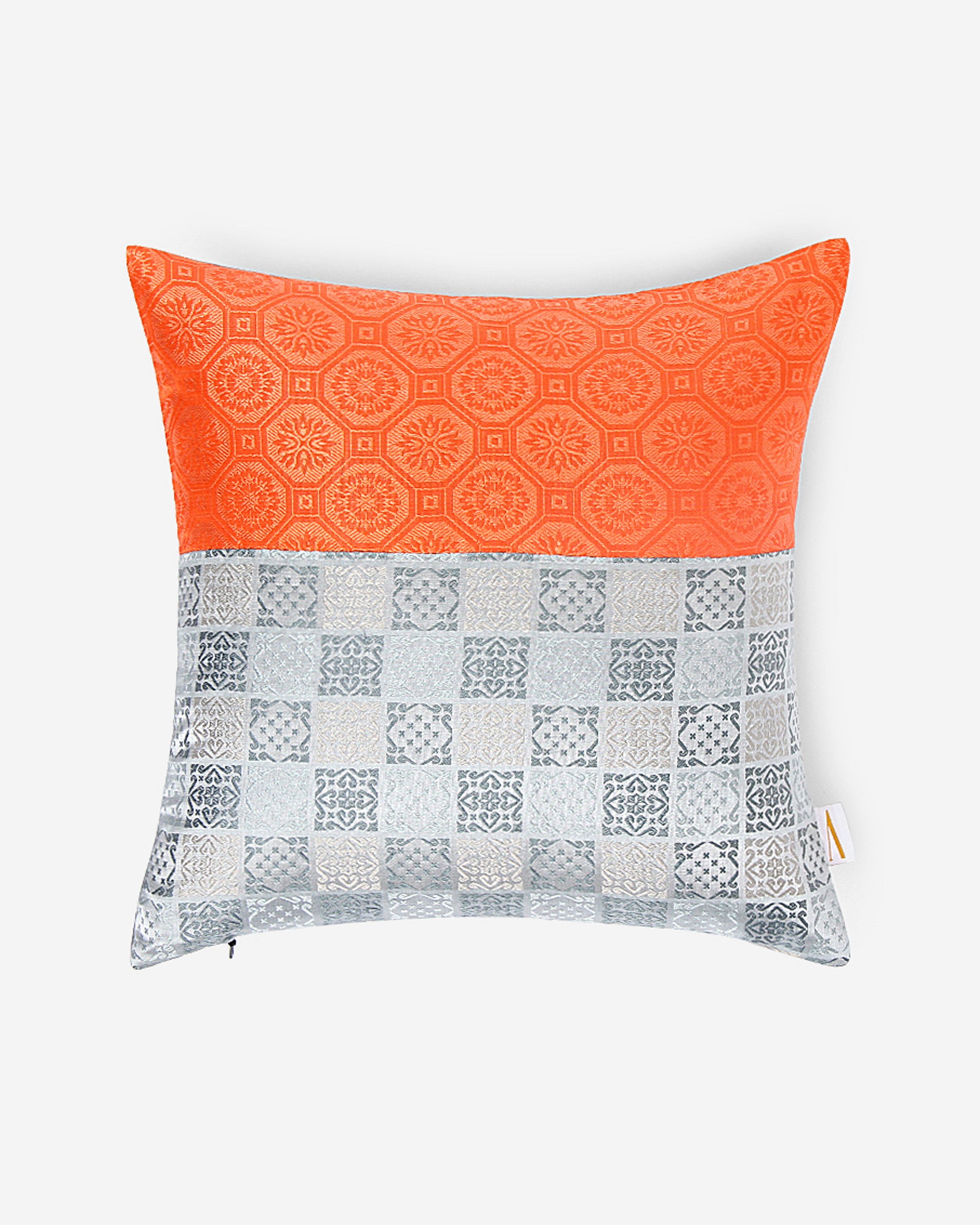 Shatranj Banarasi Satin Brocade Silk Cushion Cover