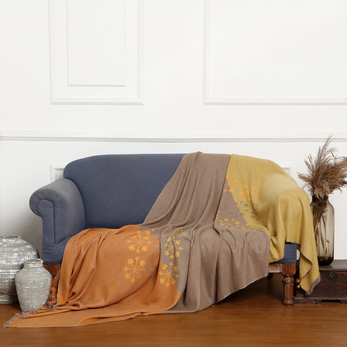 Yusmarg Kashmir Sozni Embroidery Pashmina Throw