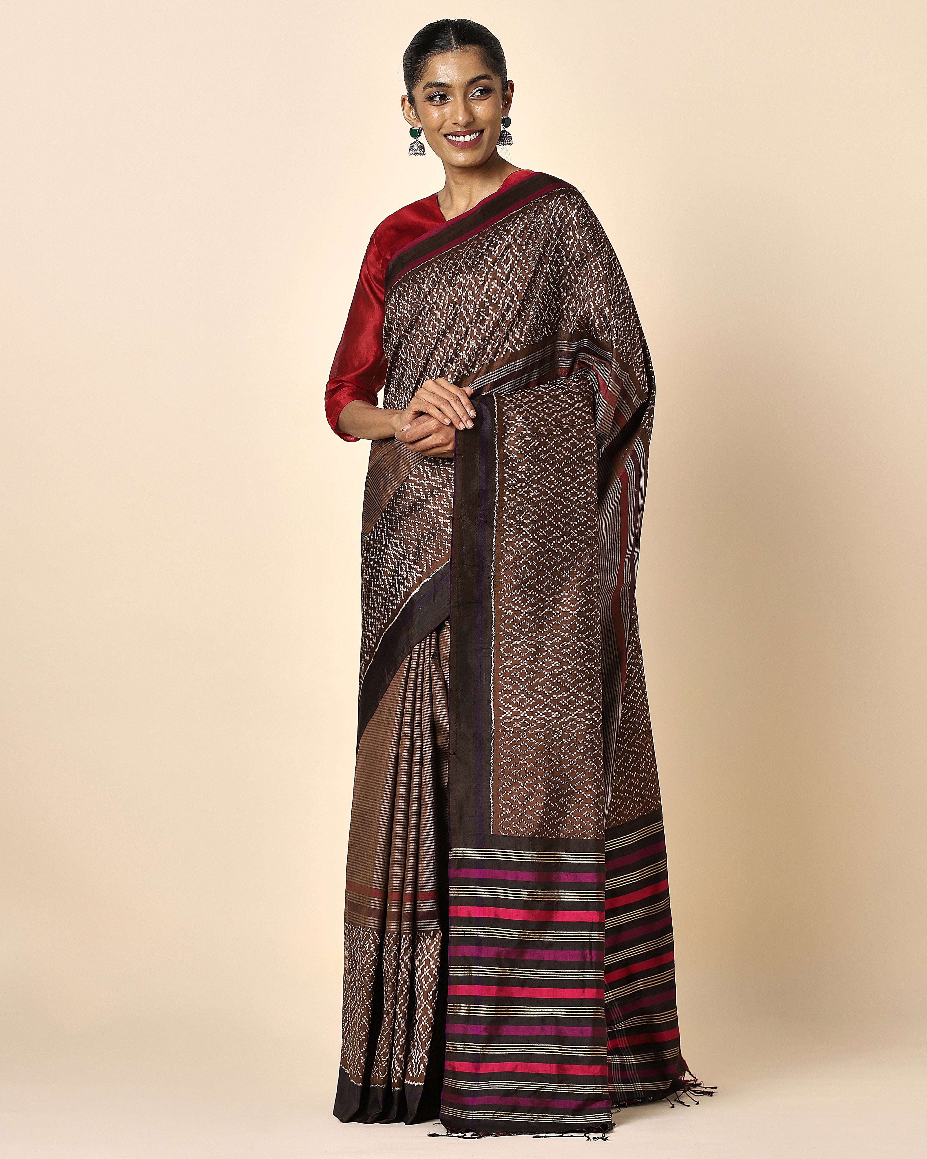 Hardeeka Pochampally Weft Ikat Silk Saree