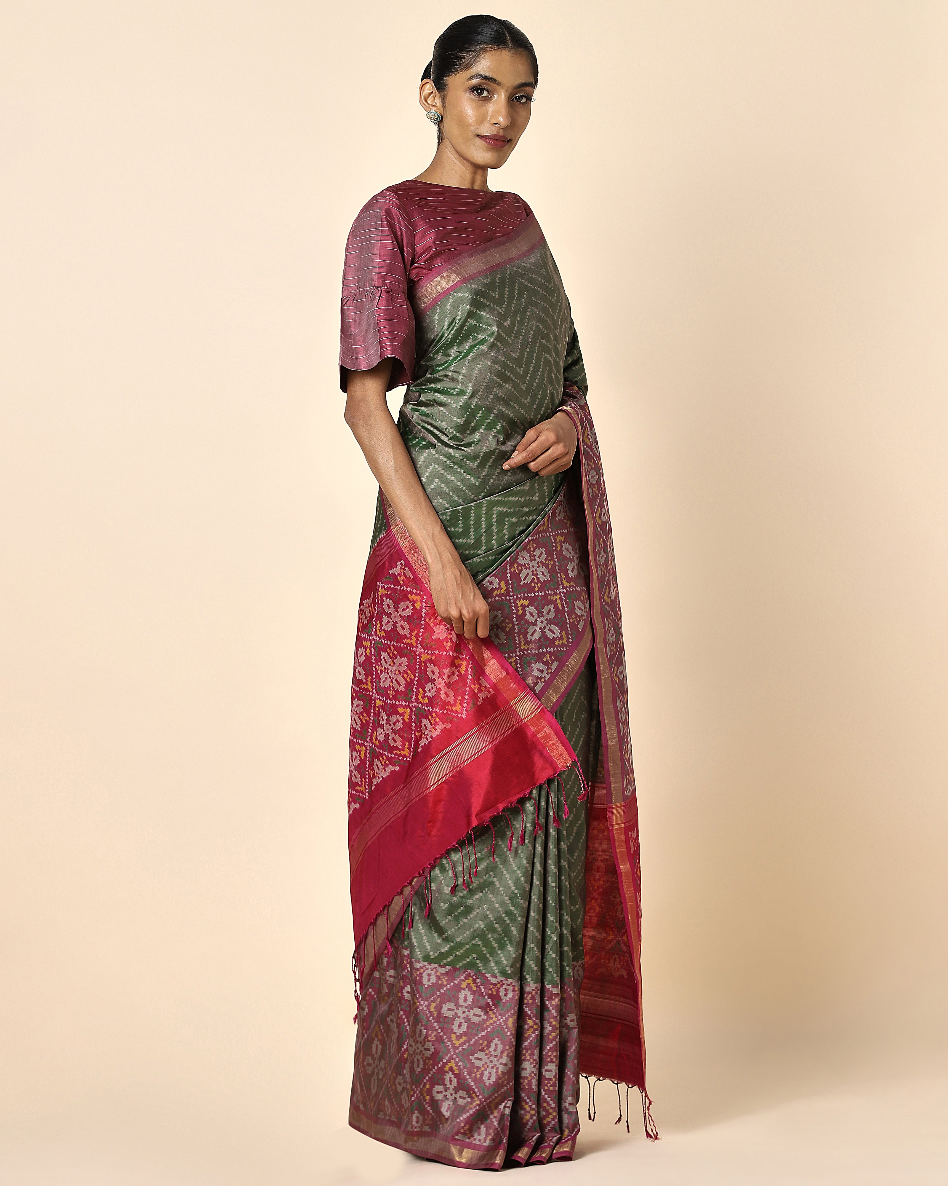 Aanshika Pochampally Warp Ikat Silk Saree