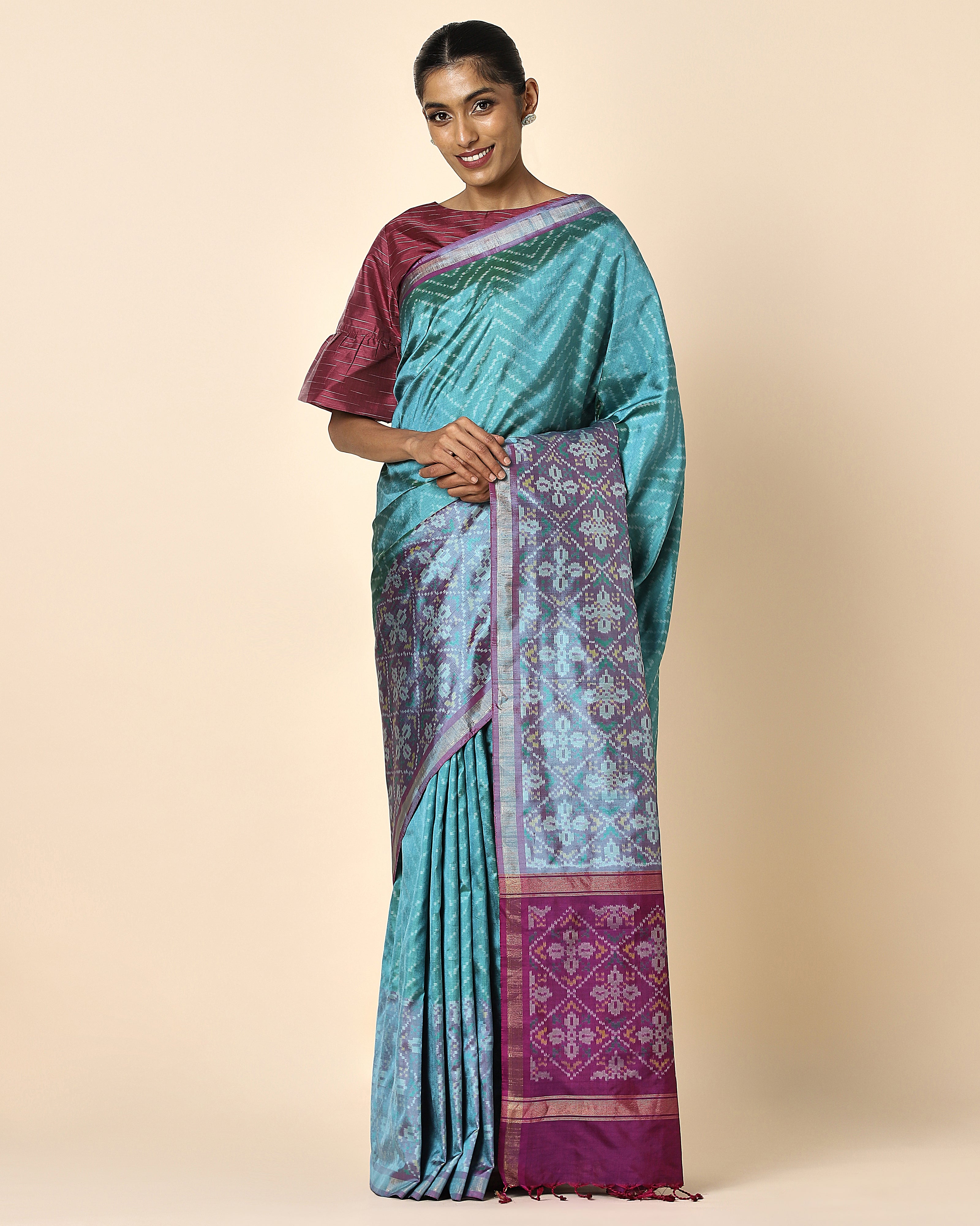 Aanshika Pochampally Warp Ikat Silk Saree