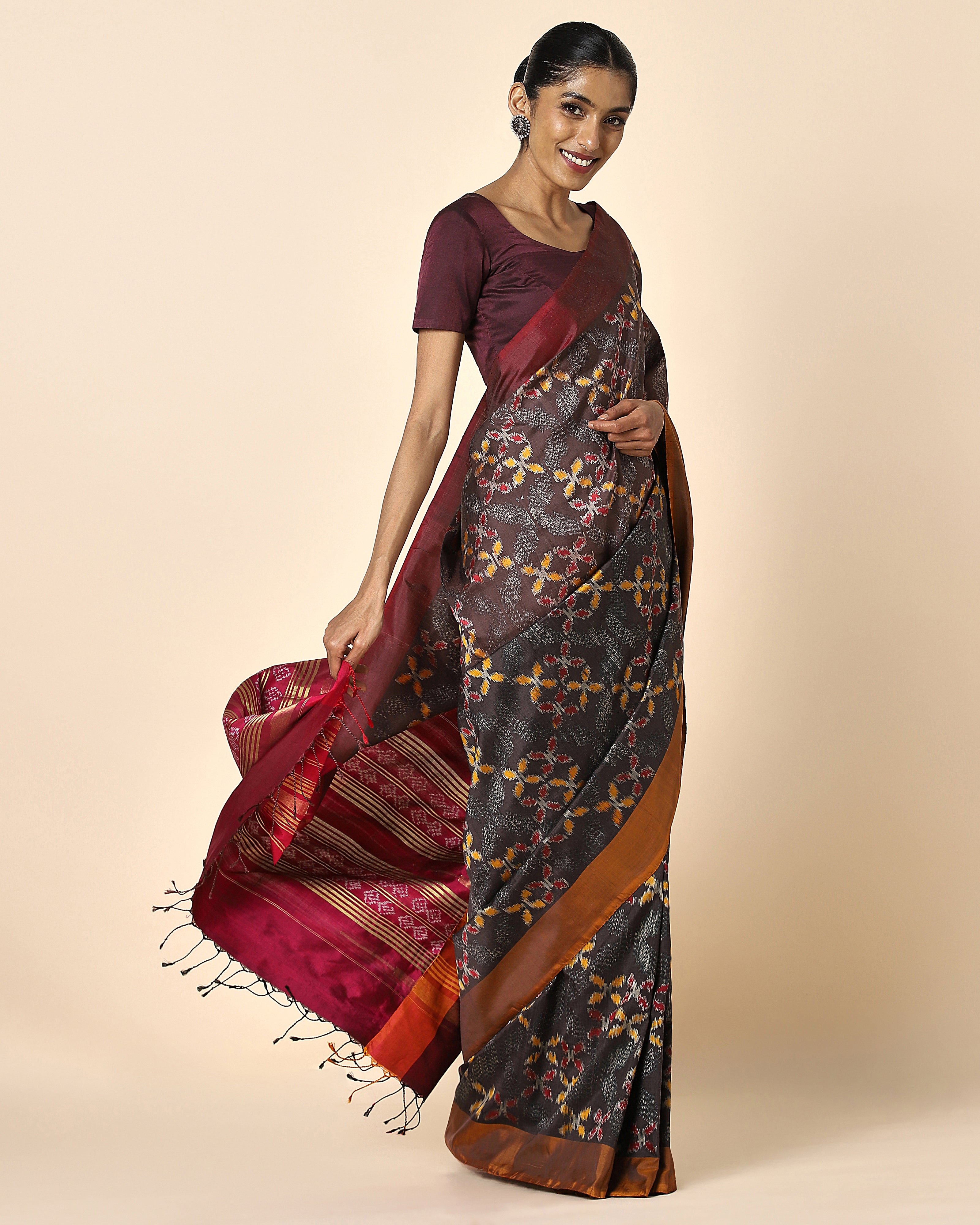 Yutika Pochampally Weft Ikat Silk Saree