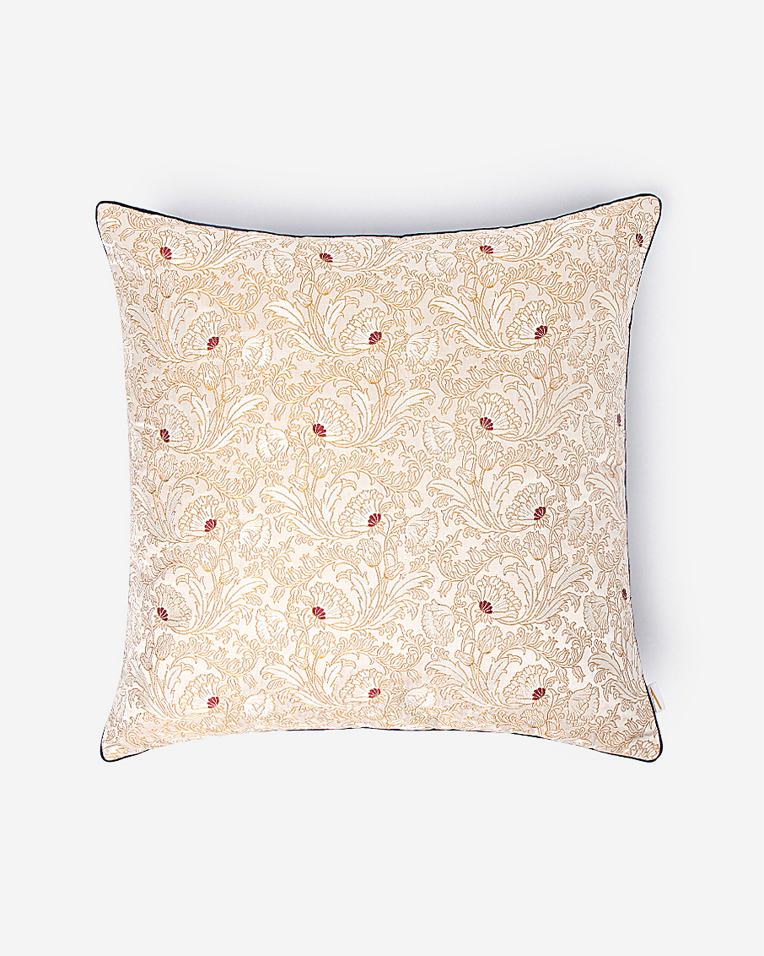 Carnation Banarasi Satin Brocade Silk Cushion Cover