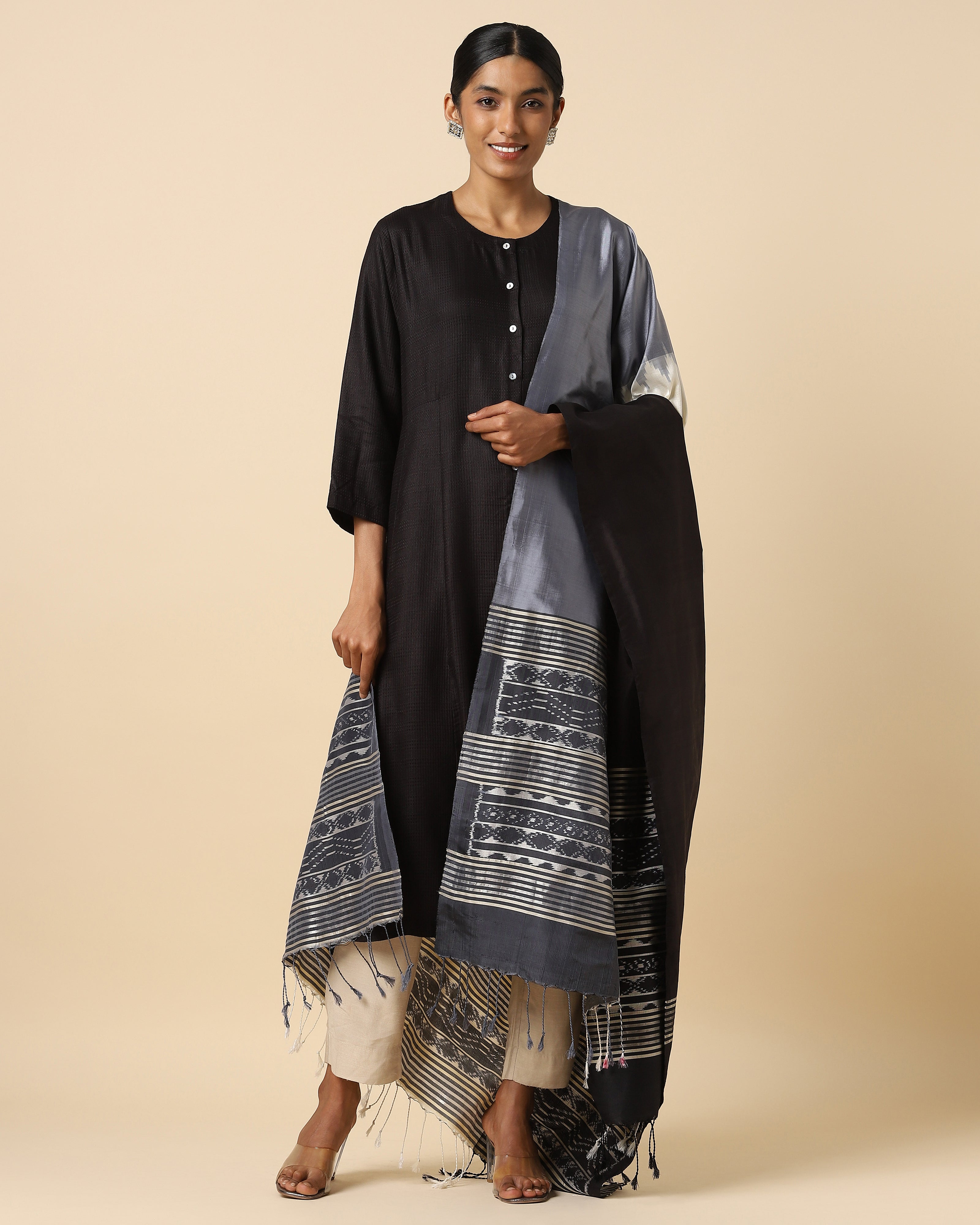 Tabai Pochampally Weft Ikat Silk Dupatta