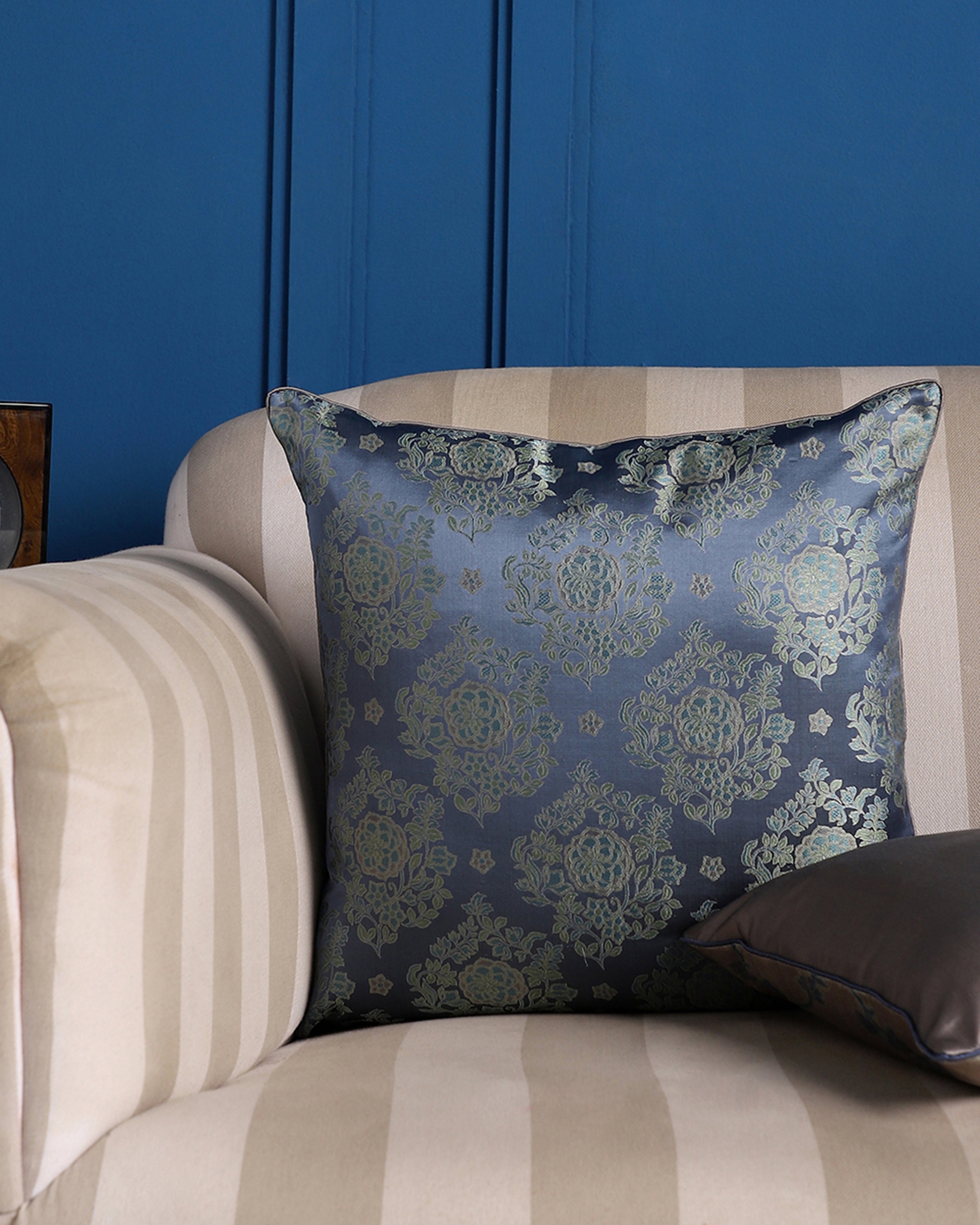 Palk Strait Banarasi Tanchoi Silk Cushion Cover