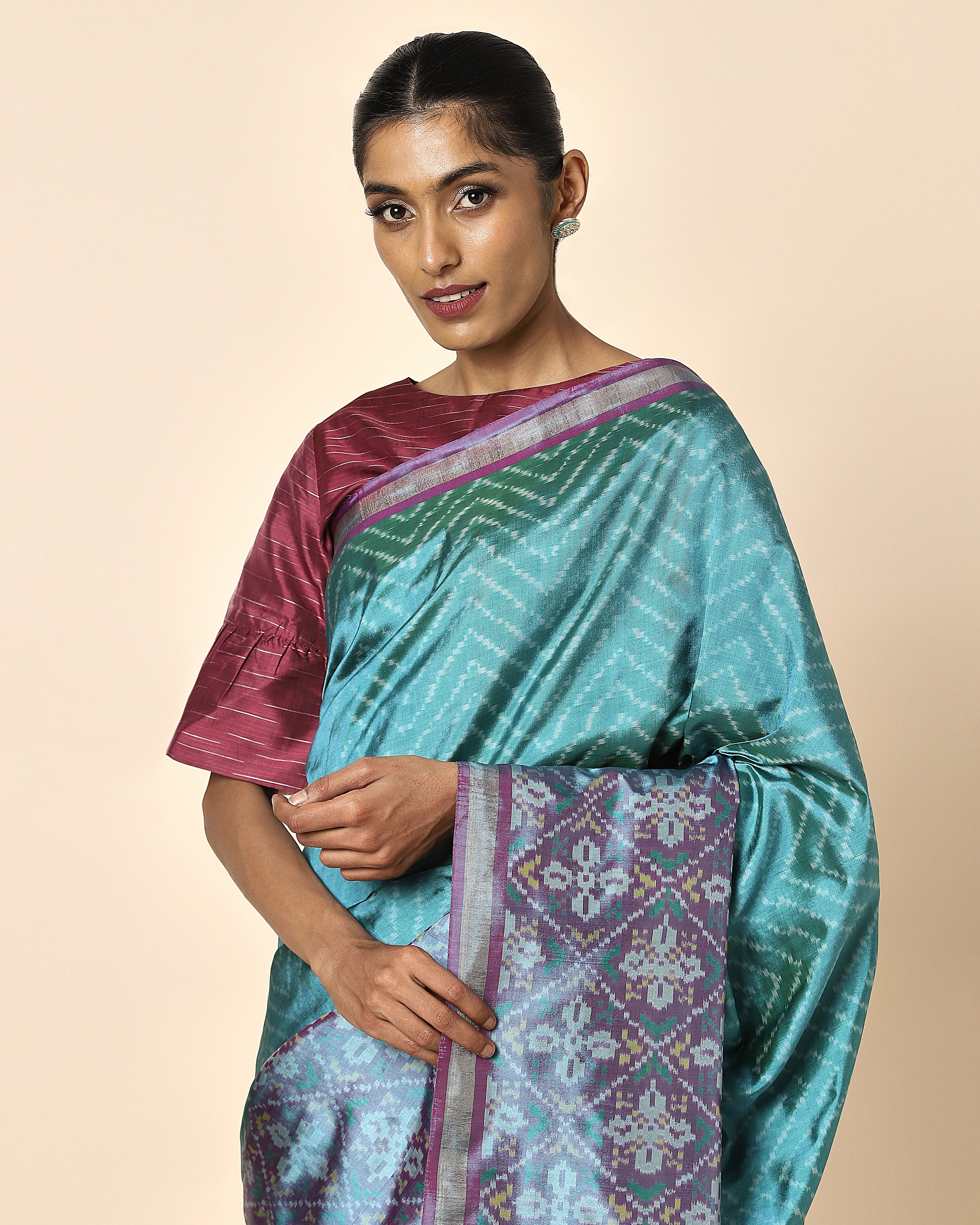 Aanshika Pochampally Warp Ikat Silk Saree