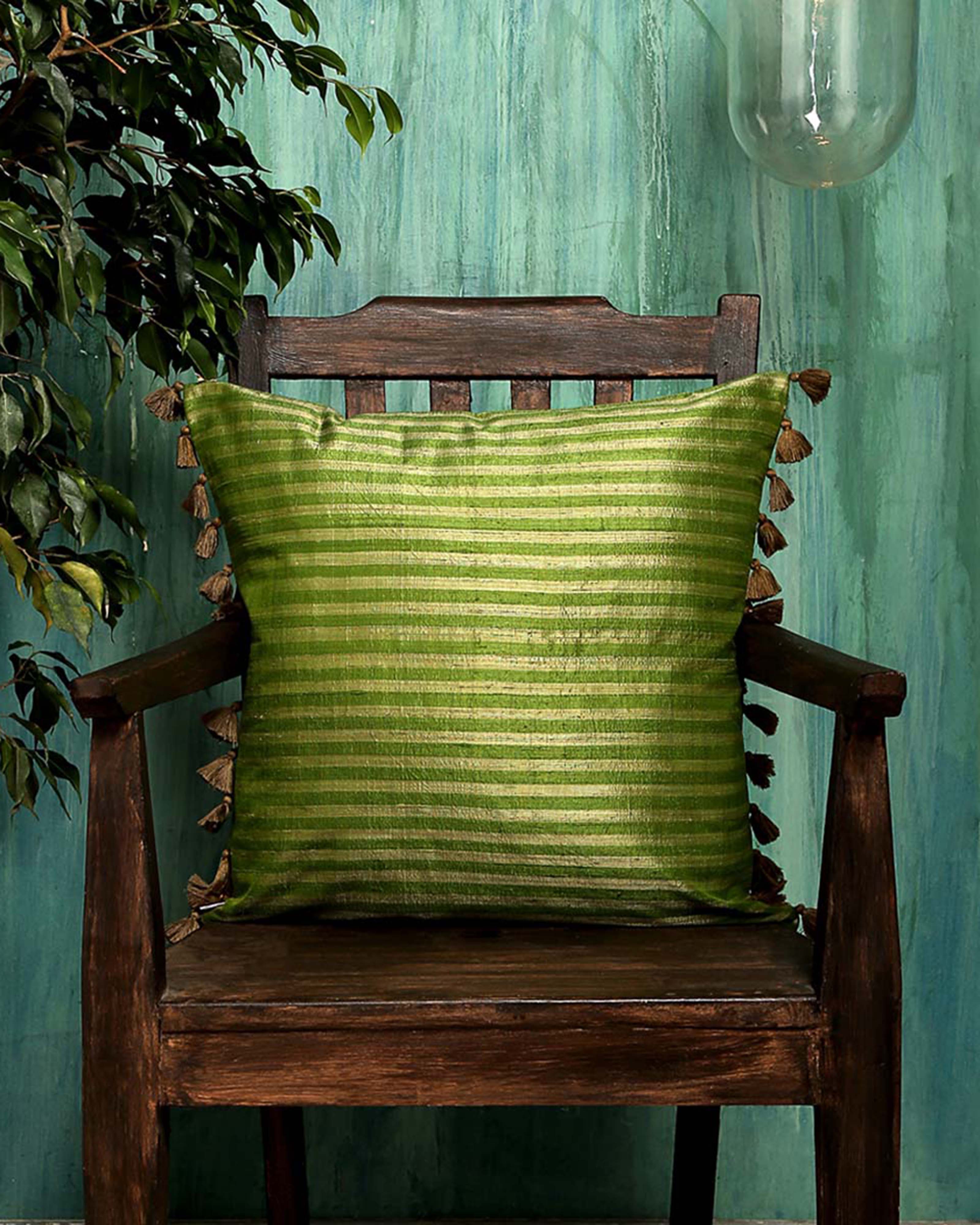 Ribbon Stripe Pochampally Warp Ikat Silk Cushion Cover
