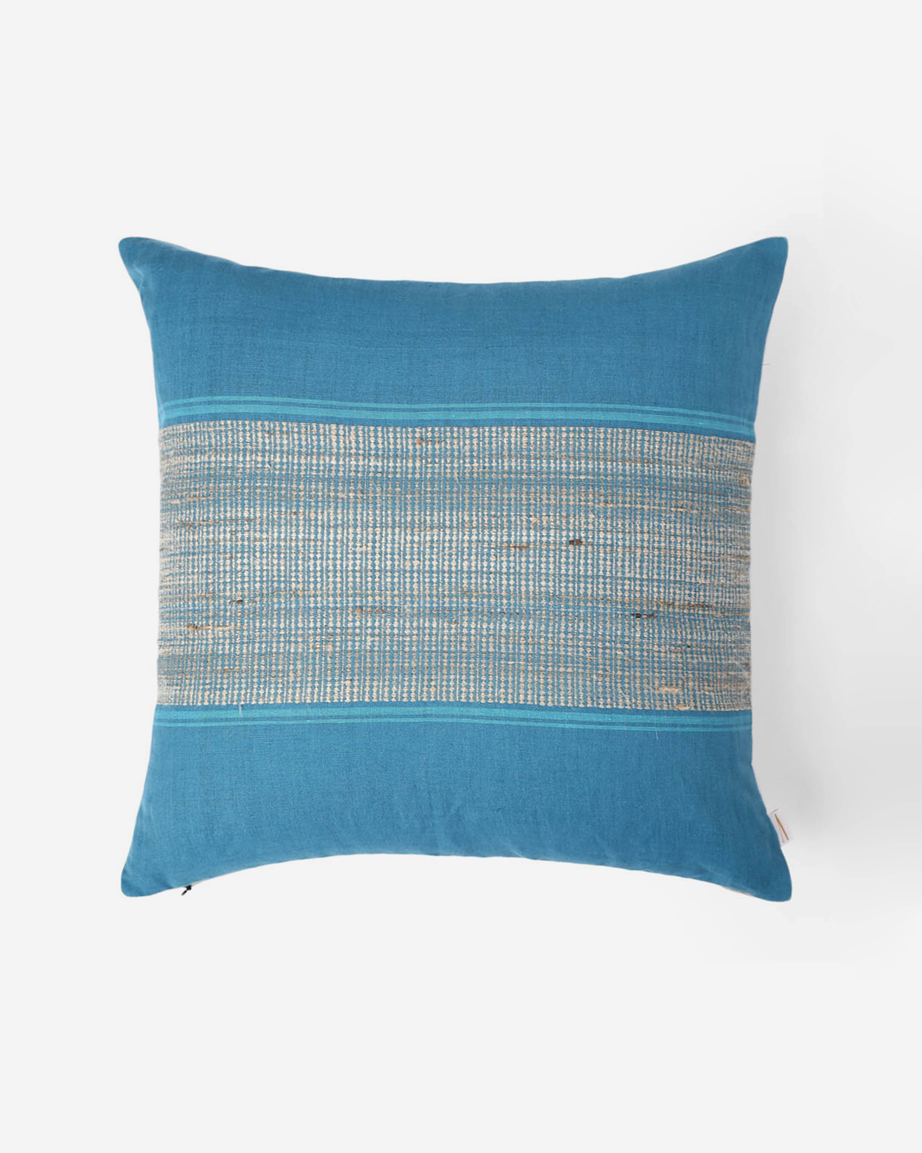 Block Stripe Bhujodi Extra Weft Cotton Linen Cushion Cover