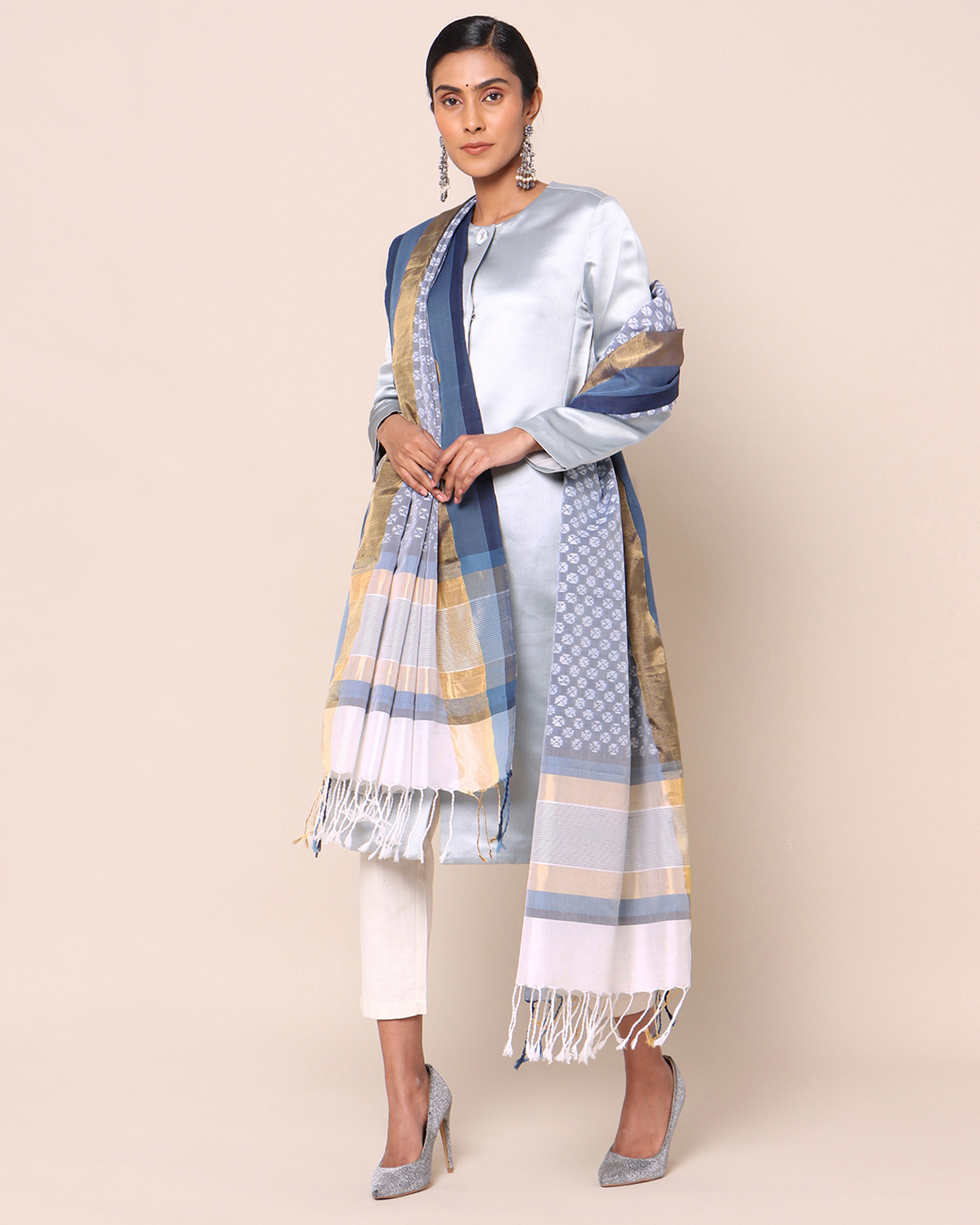 Jalaja Pochampally Weft Ikat Cotton Silk Dupatta