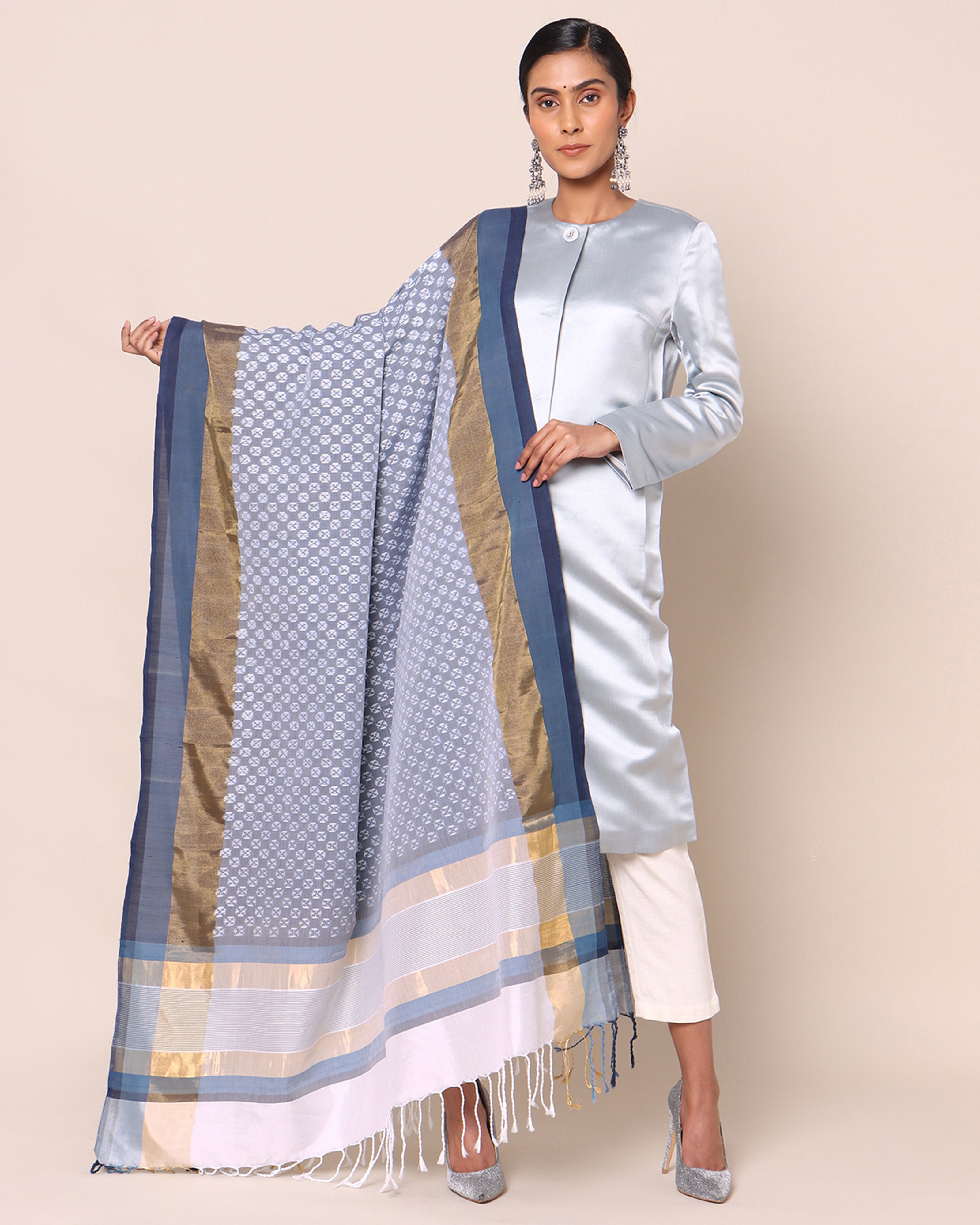 Jalaja Pochampally Weft Ikat Cotton Silk Dupatta