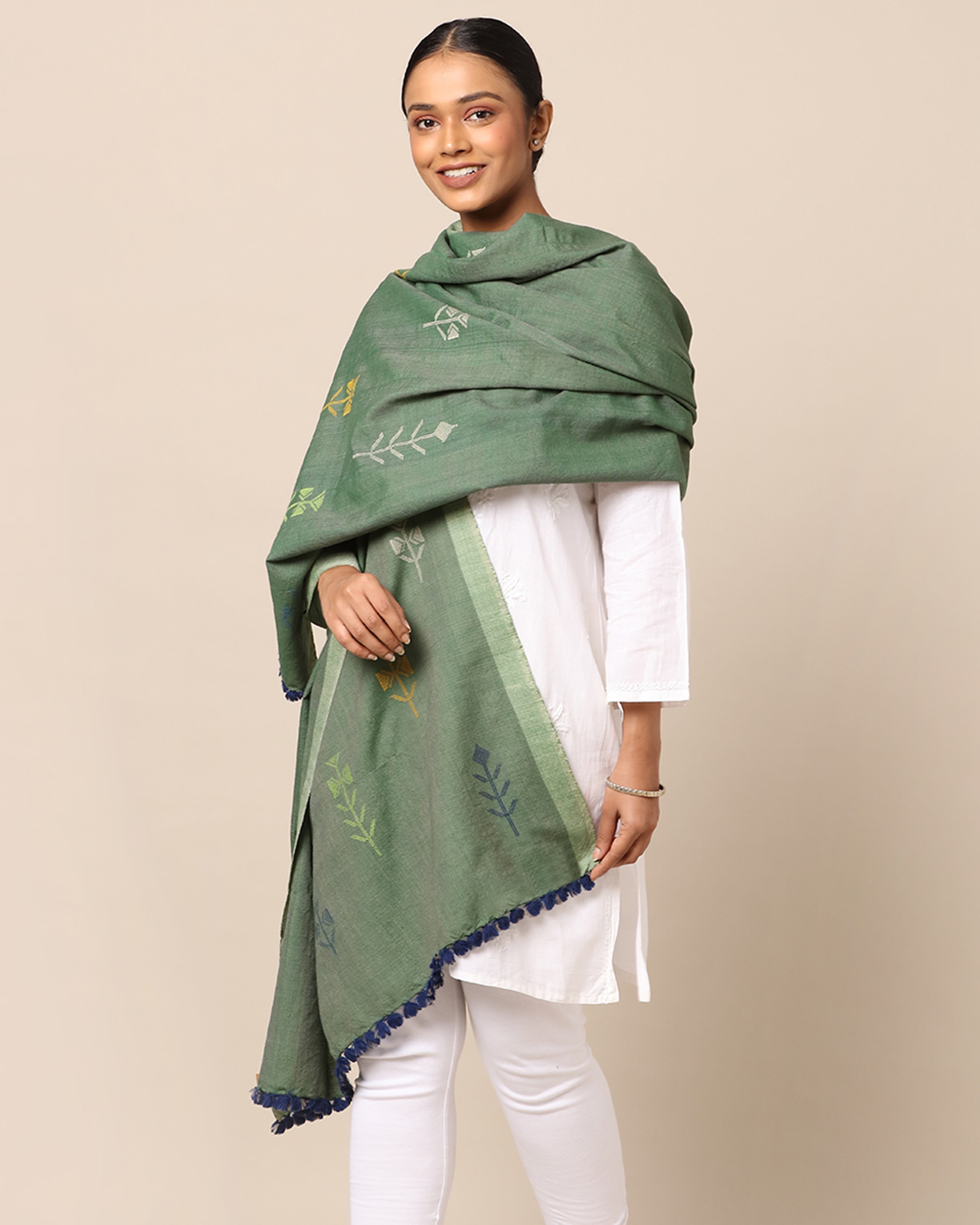 Pala Bhujodi Extra Weft Wool Silk Shawl