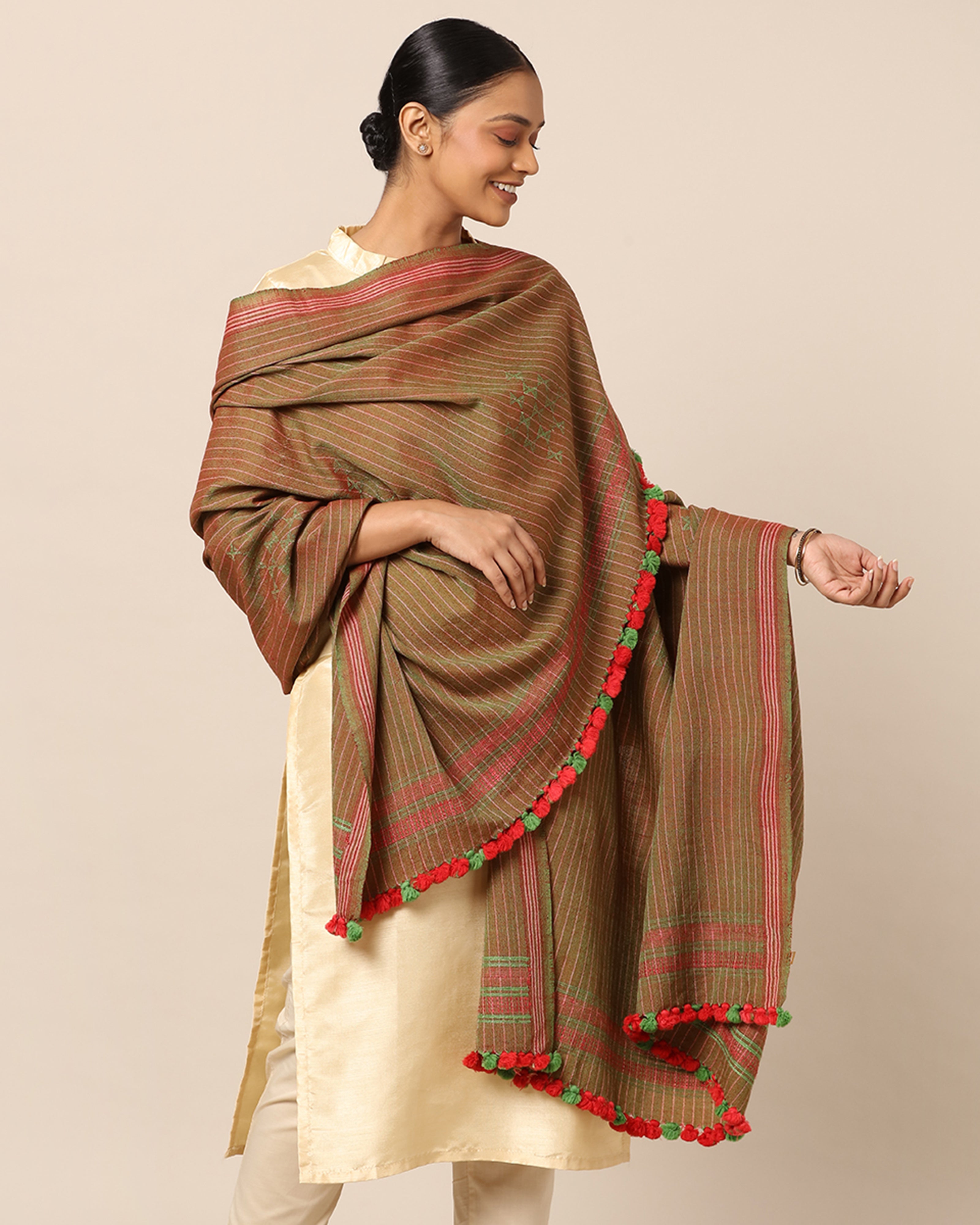 Sriha Bhujodi Extra Weft Wool Silk Shawl