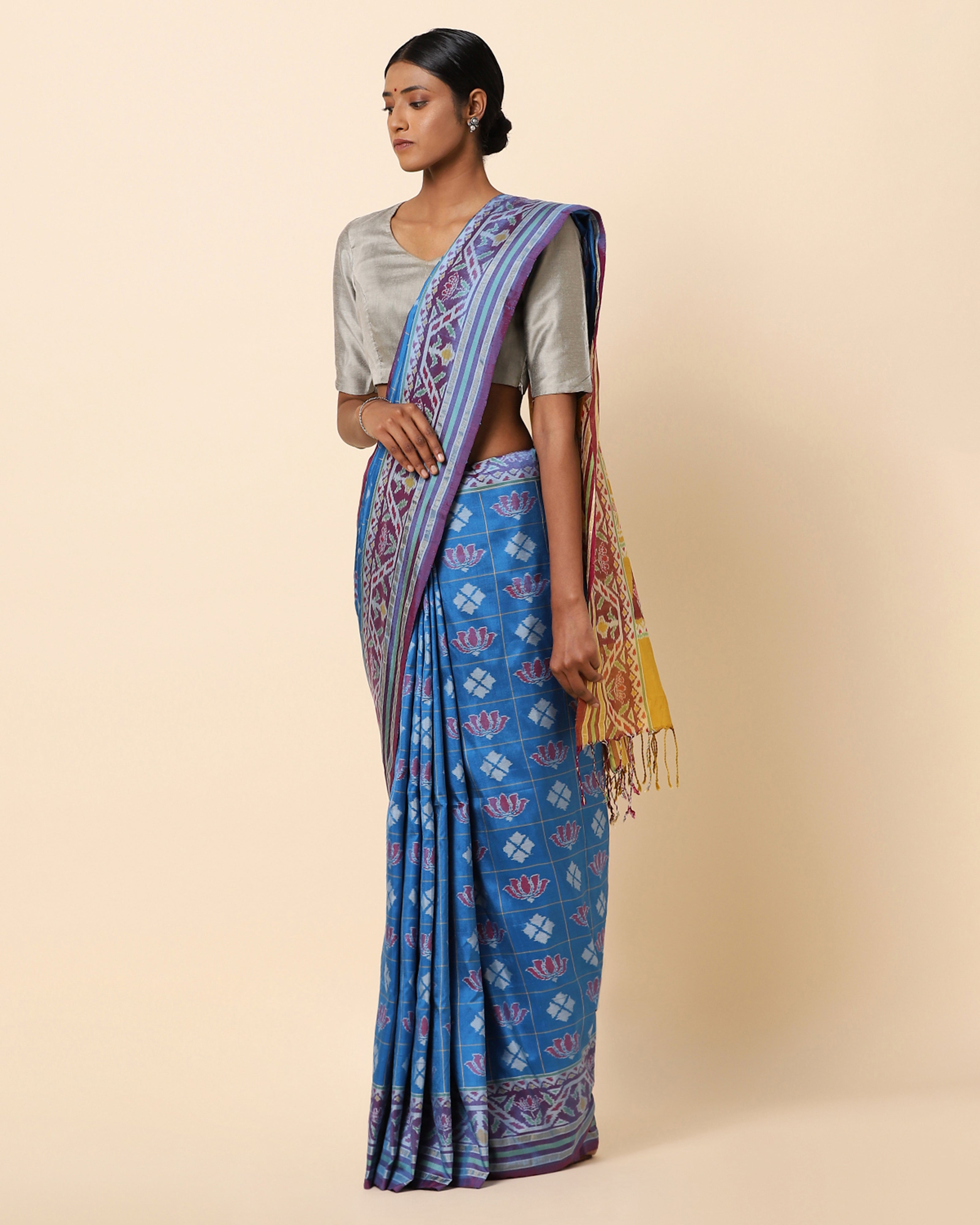 Shubhra Pochampally Warp Ikat Silk Saree