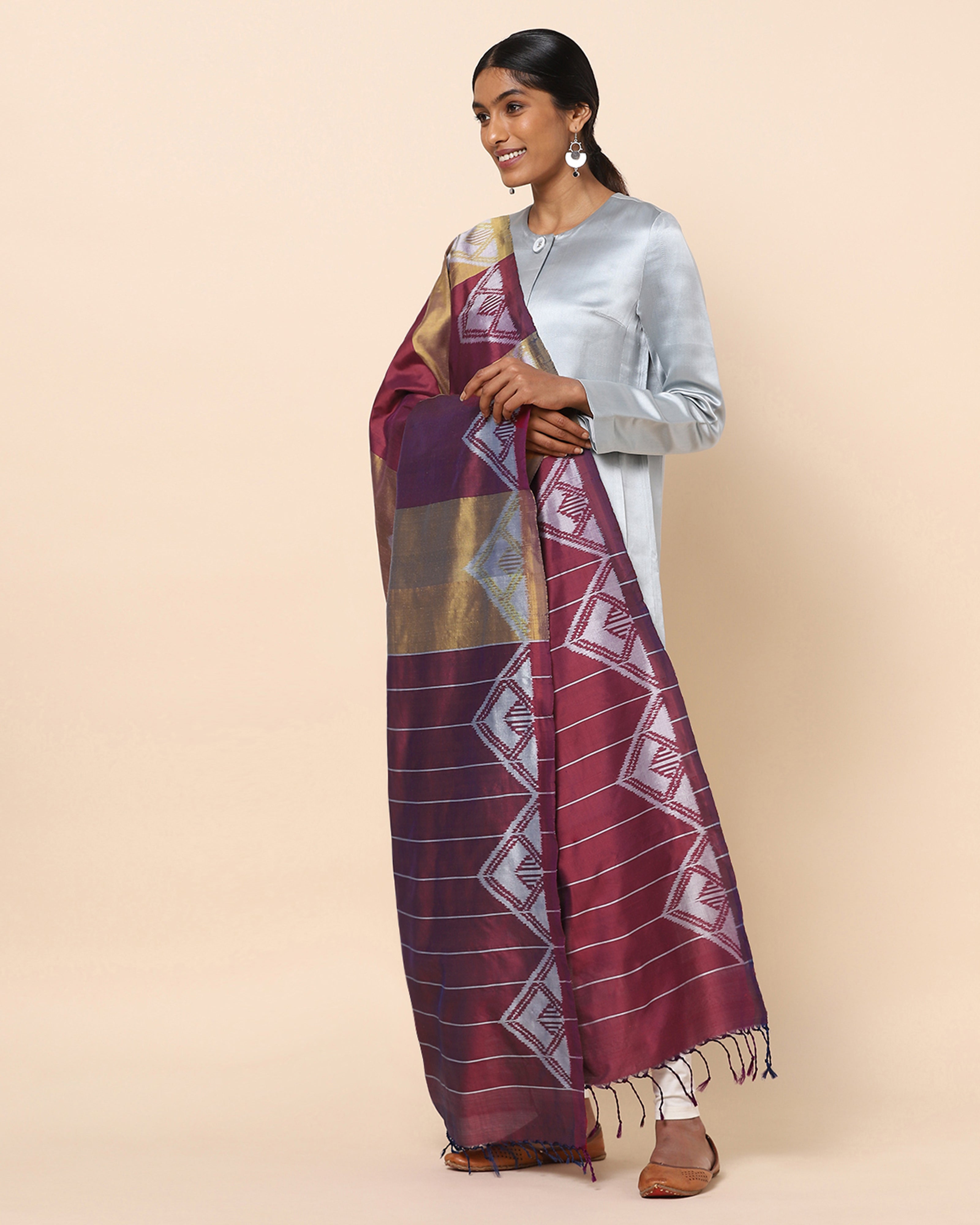 Toran Pochampally Weft Ikat Silk Dupatta