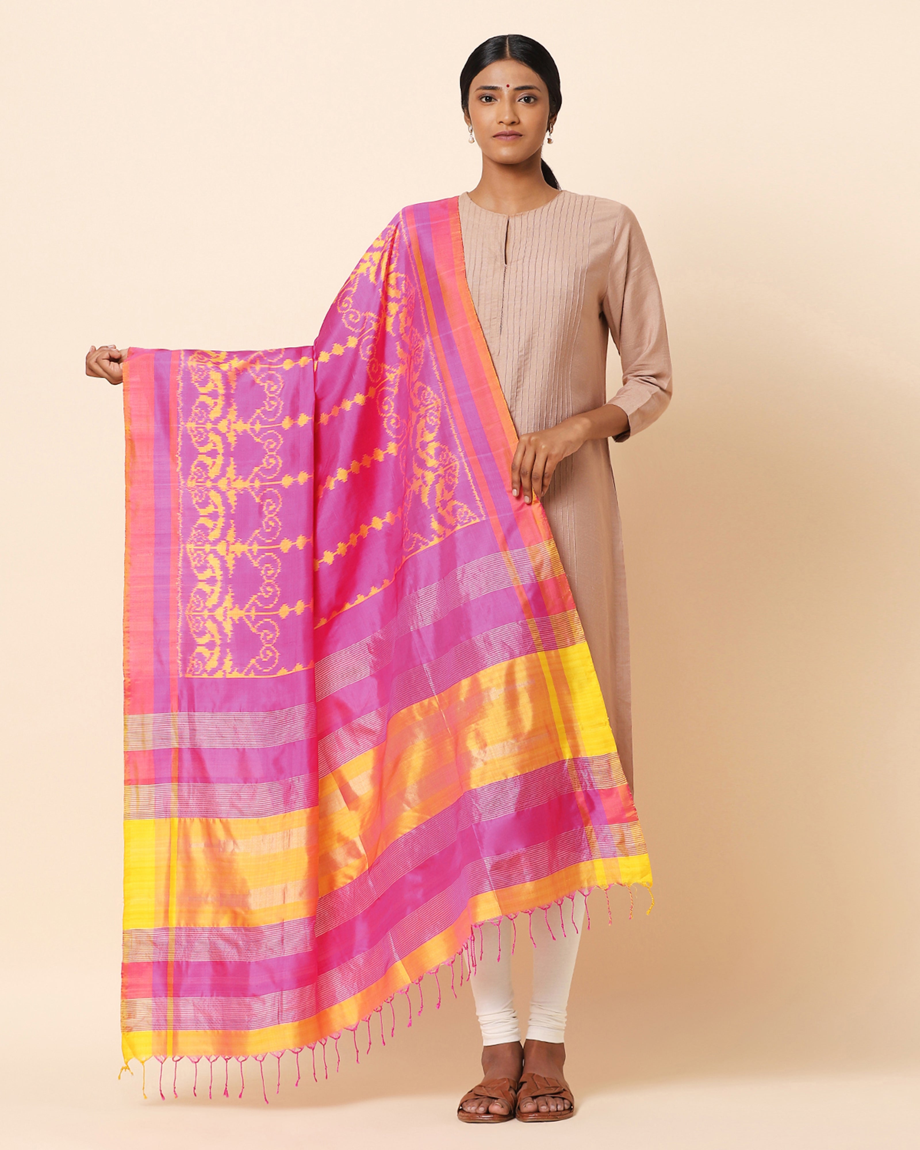 Sona Pochampally Weft Ikat Silk Dupatta