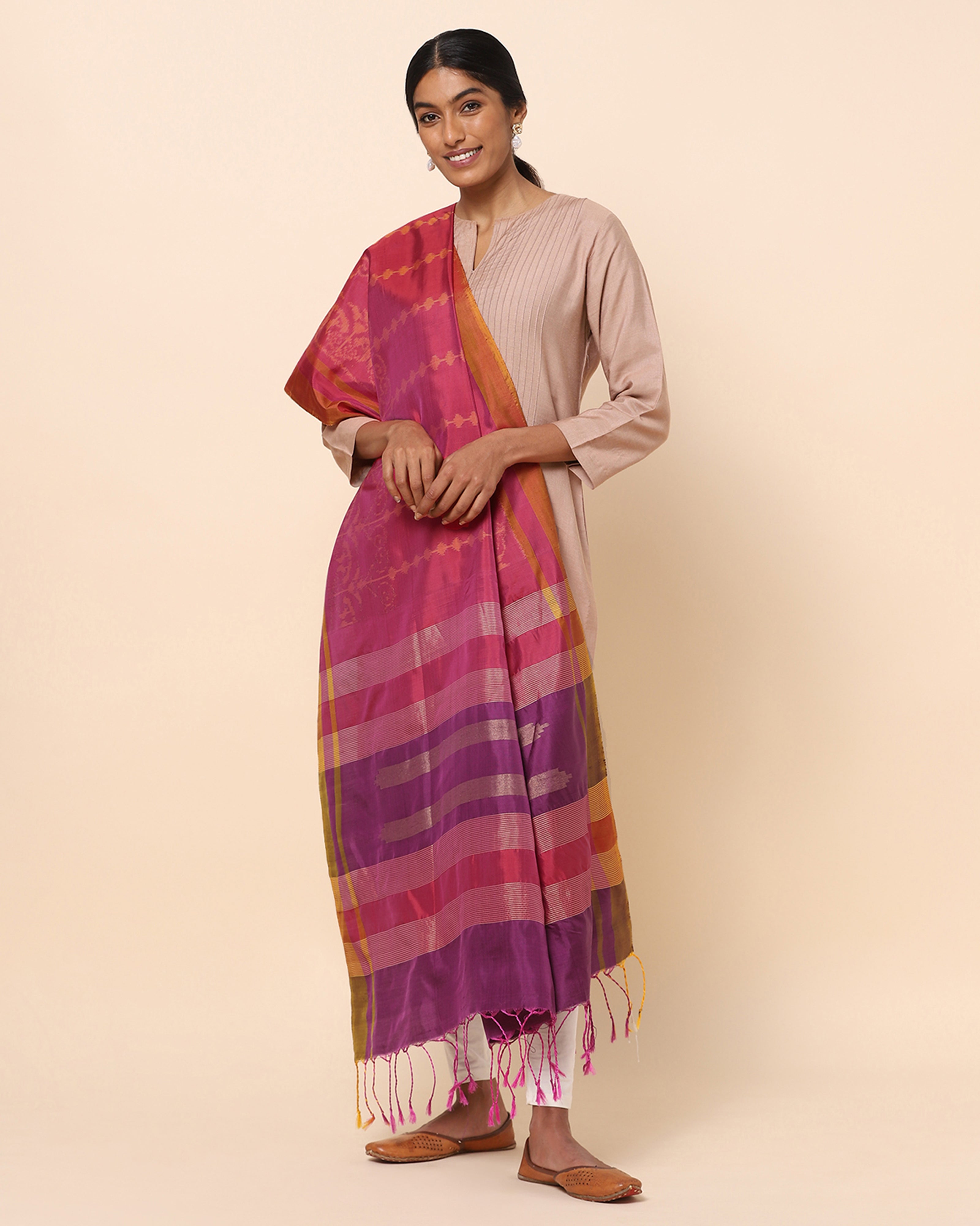 Sona Pochampally Weft Ikat Silk Dupatta