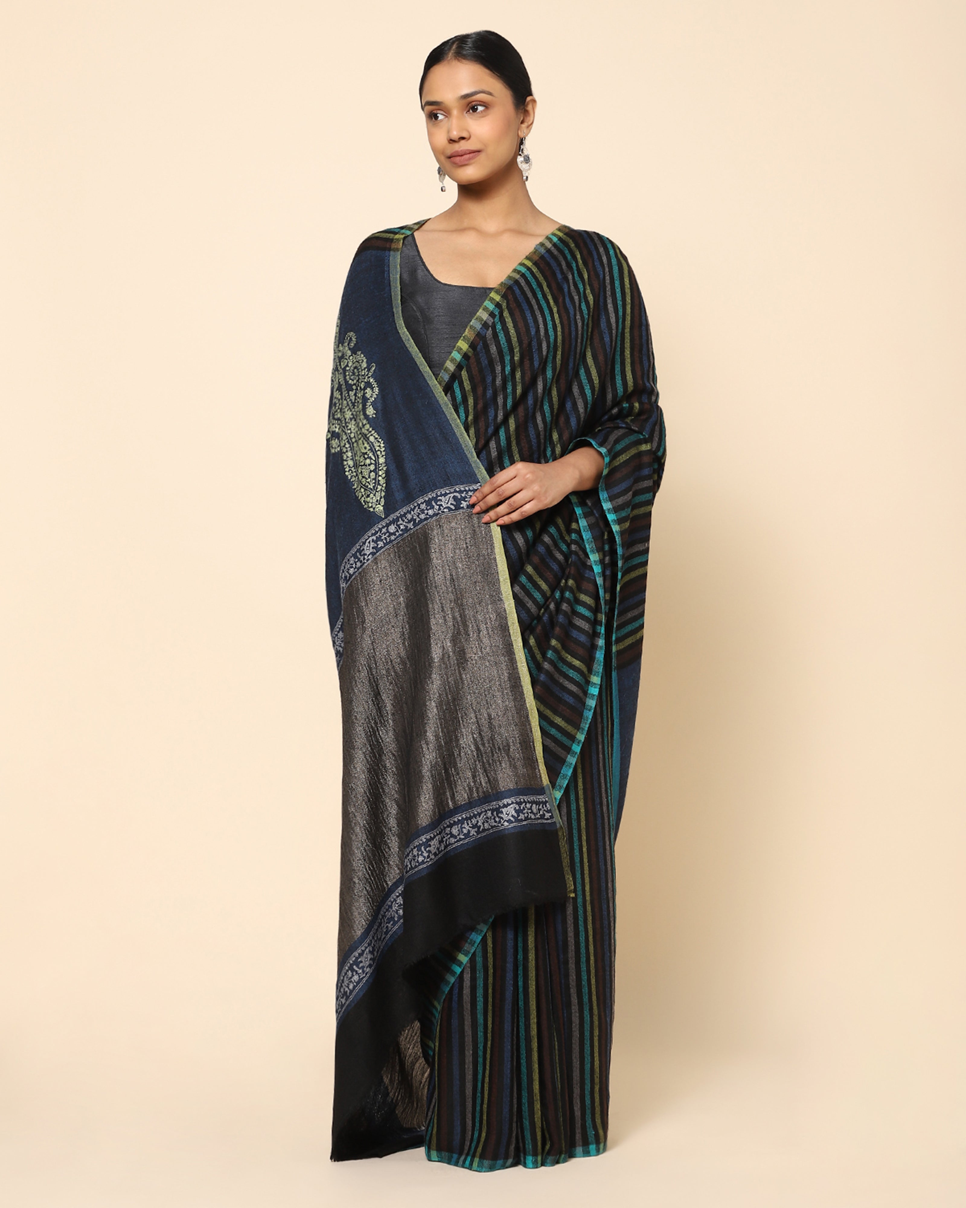 Anouk Kashmir Sozni Embroidery Pashmina Saree