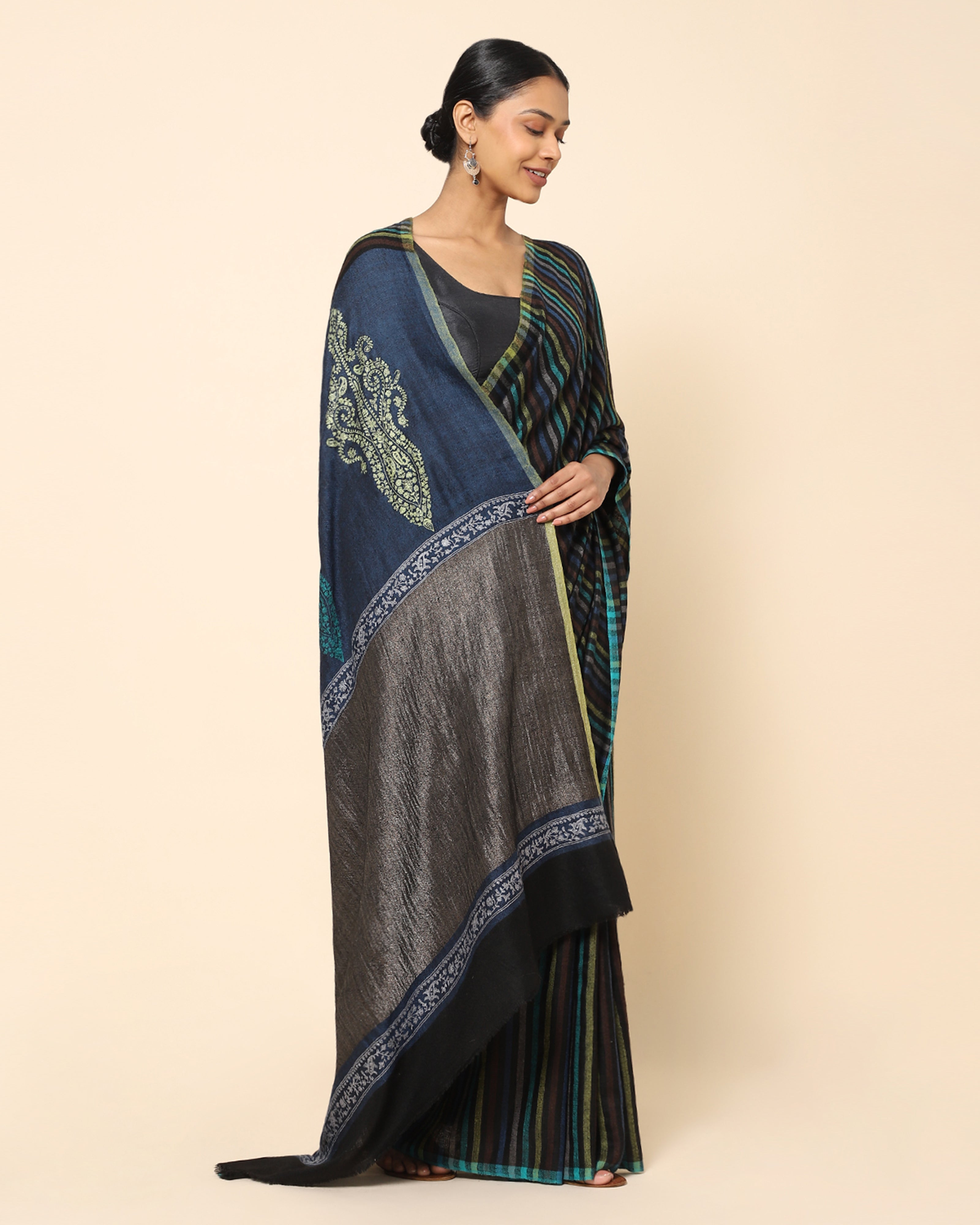 Anouk Kashmir Sozni Embroidery Pashmina Saree