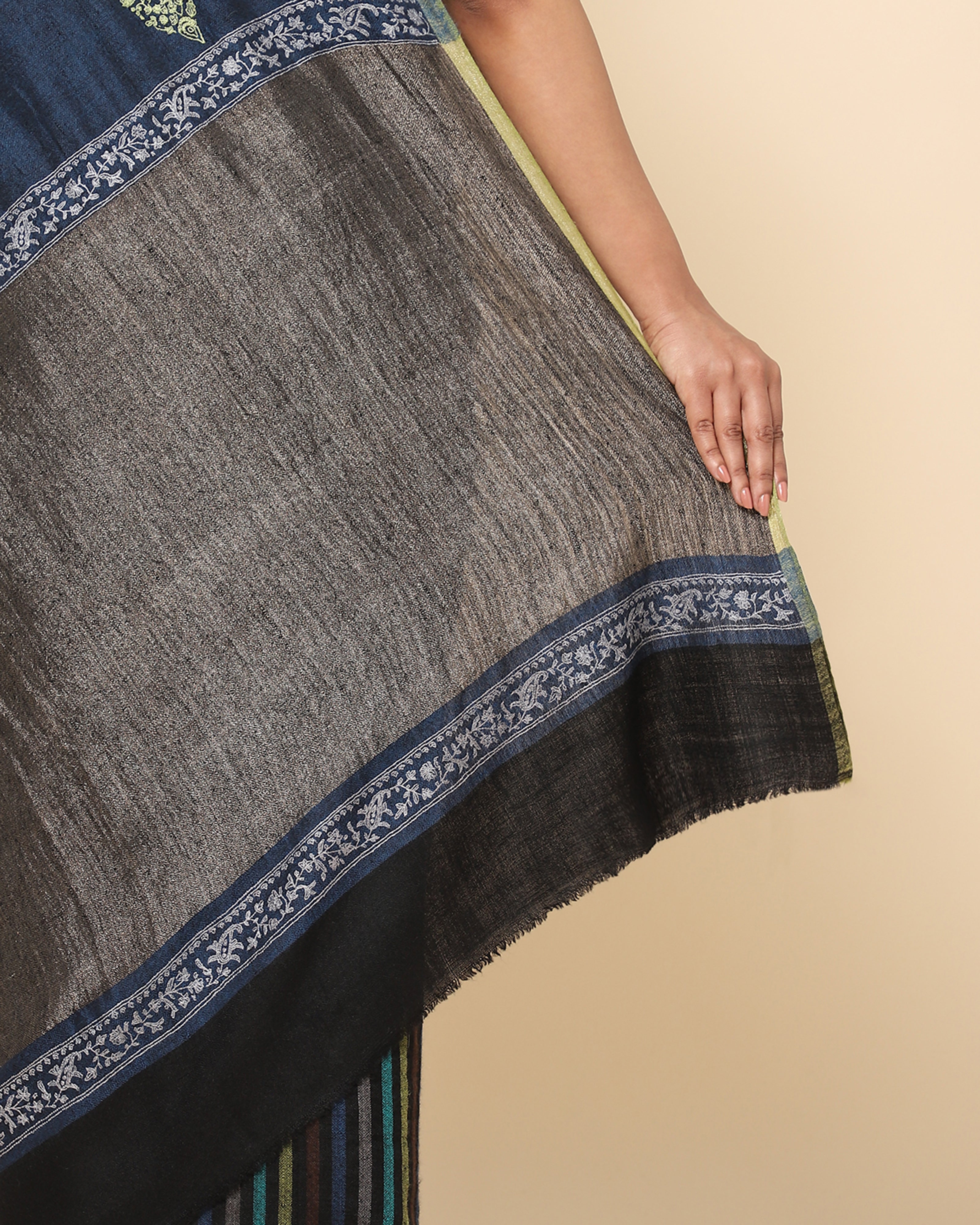 Anouk Kashmir Sozni Embroidery Pashmina Saree