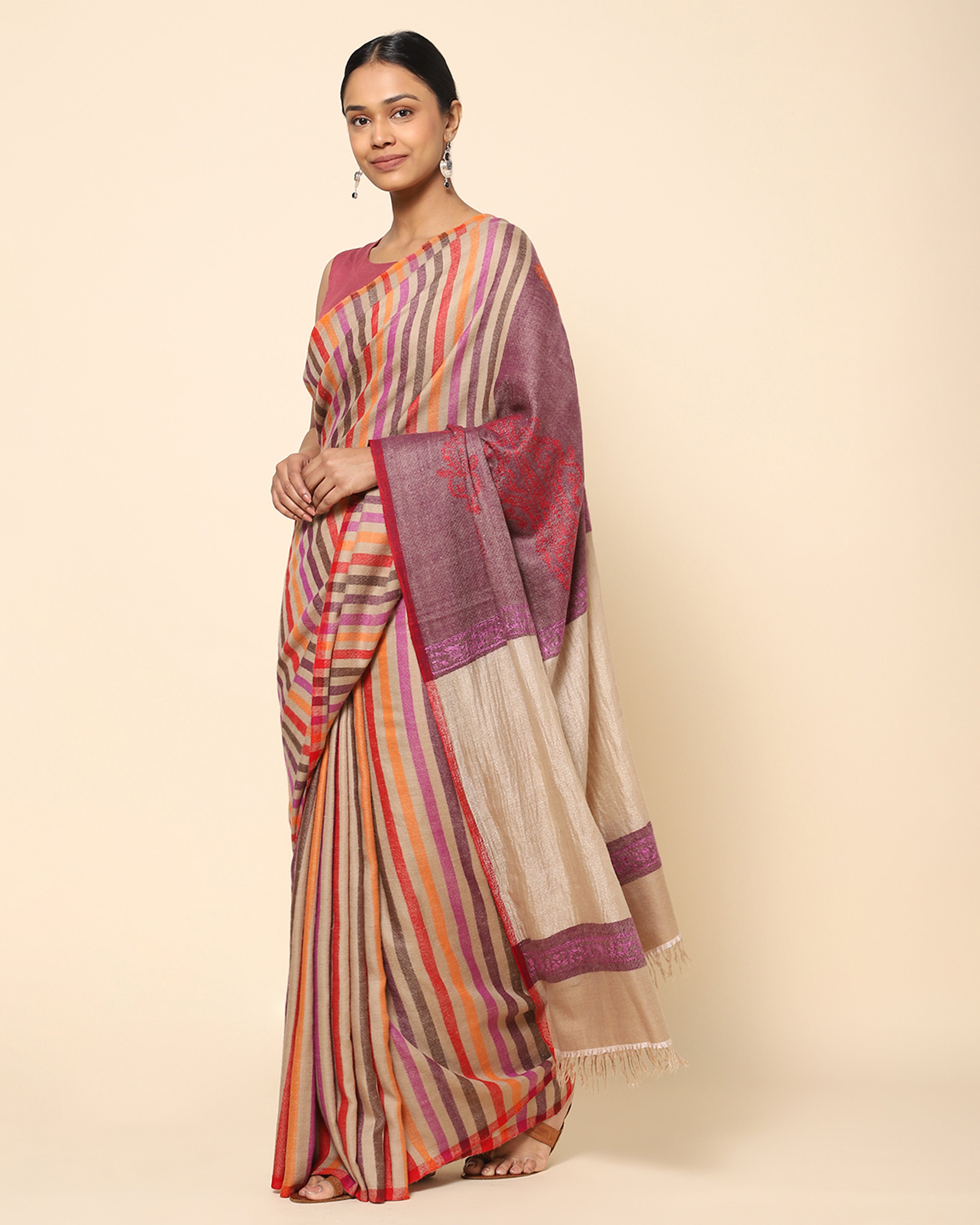 Anouk Kashmir Sozni Embroidery Pashmina Saree