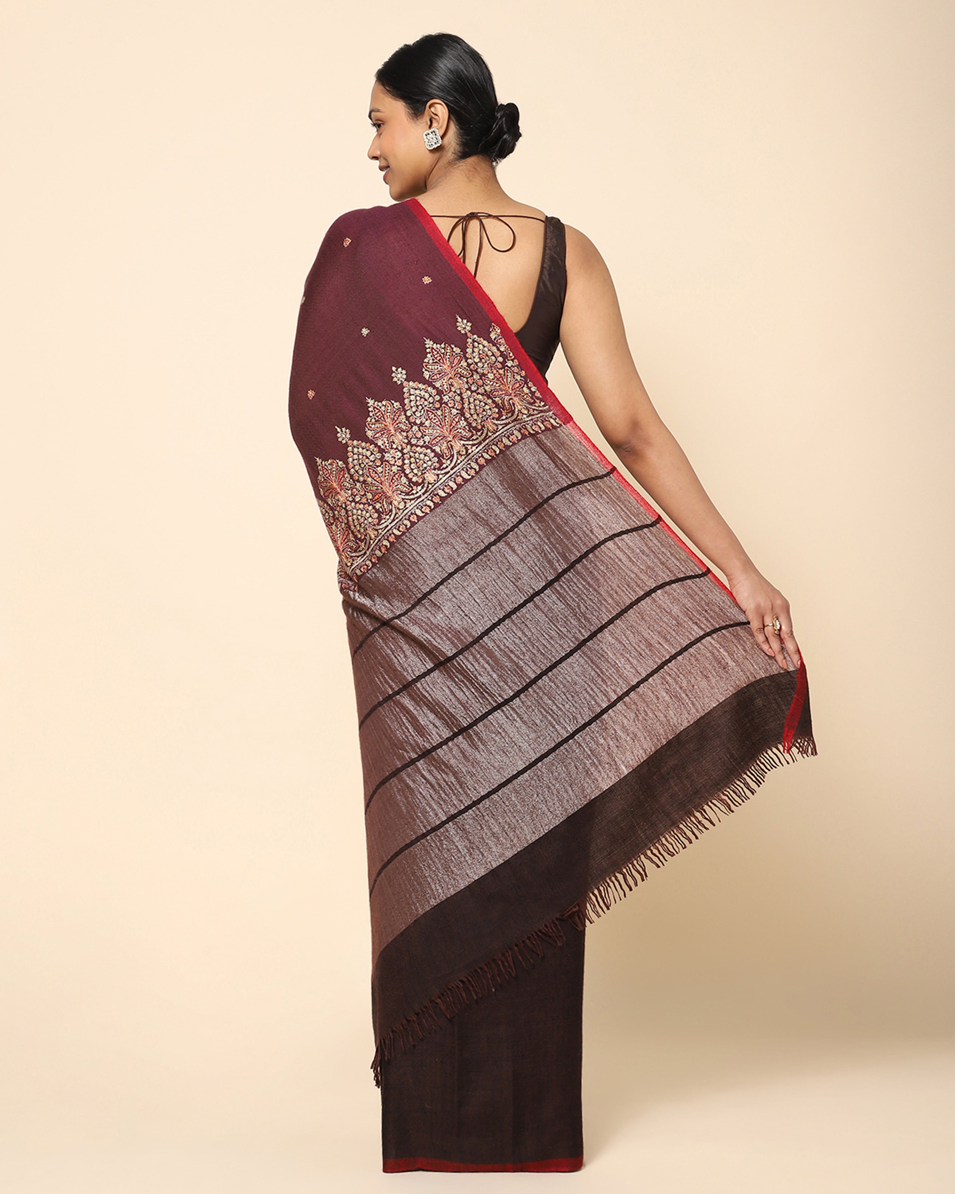 Janki Kashmir Sozni Embroidery Pashmina Saree