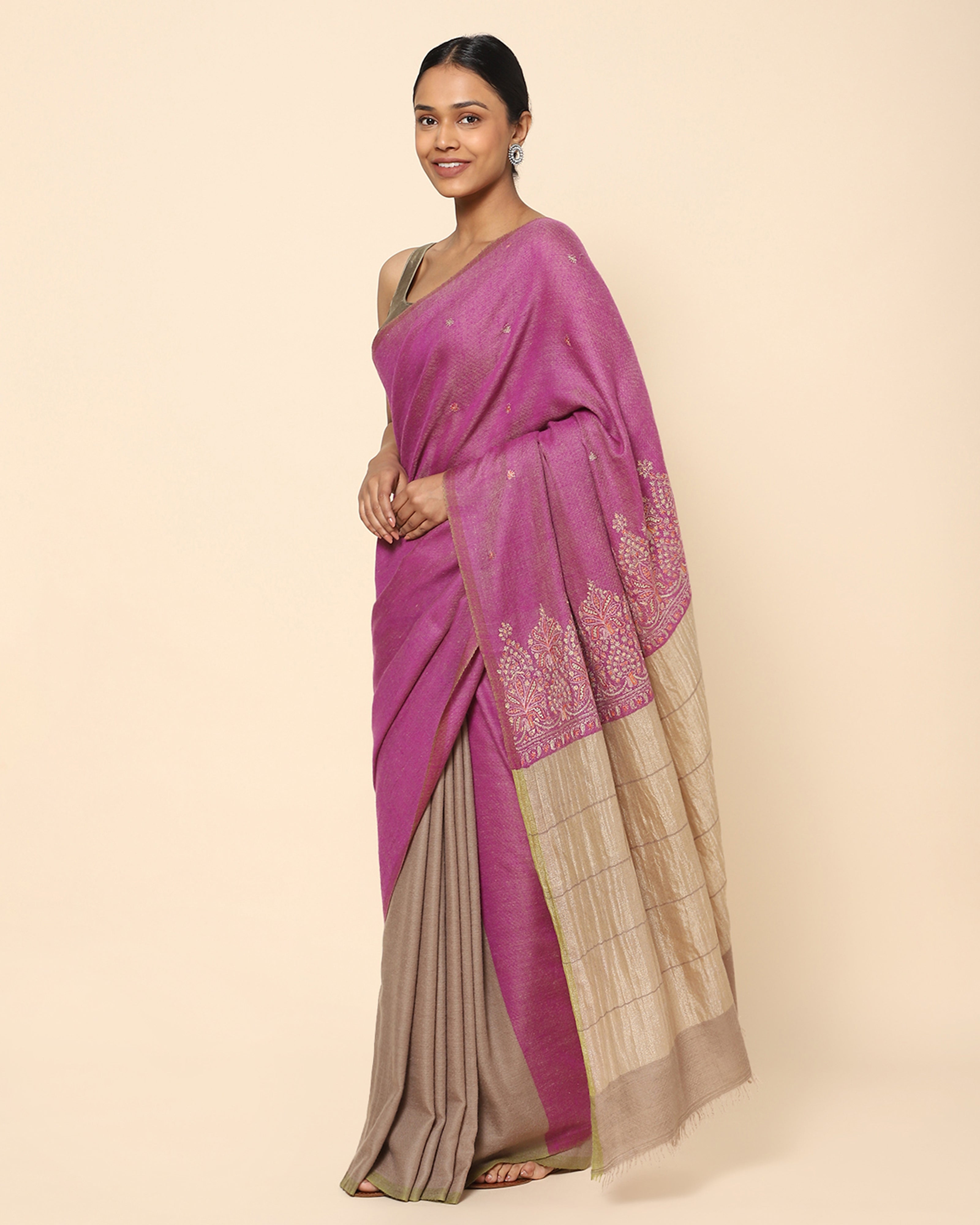 Janki Kashmir Sozni Embroidery Pashmina Saree