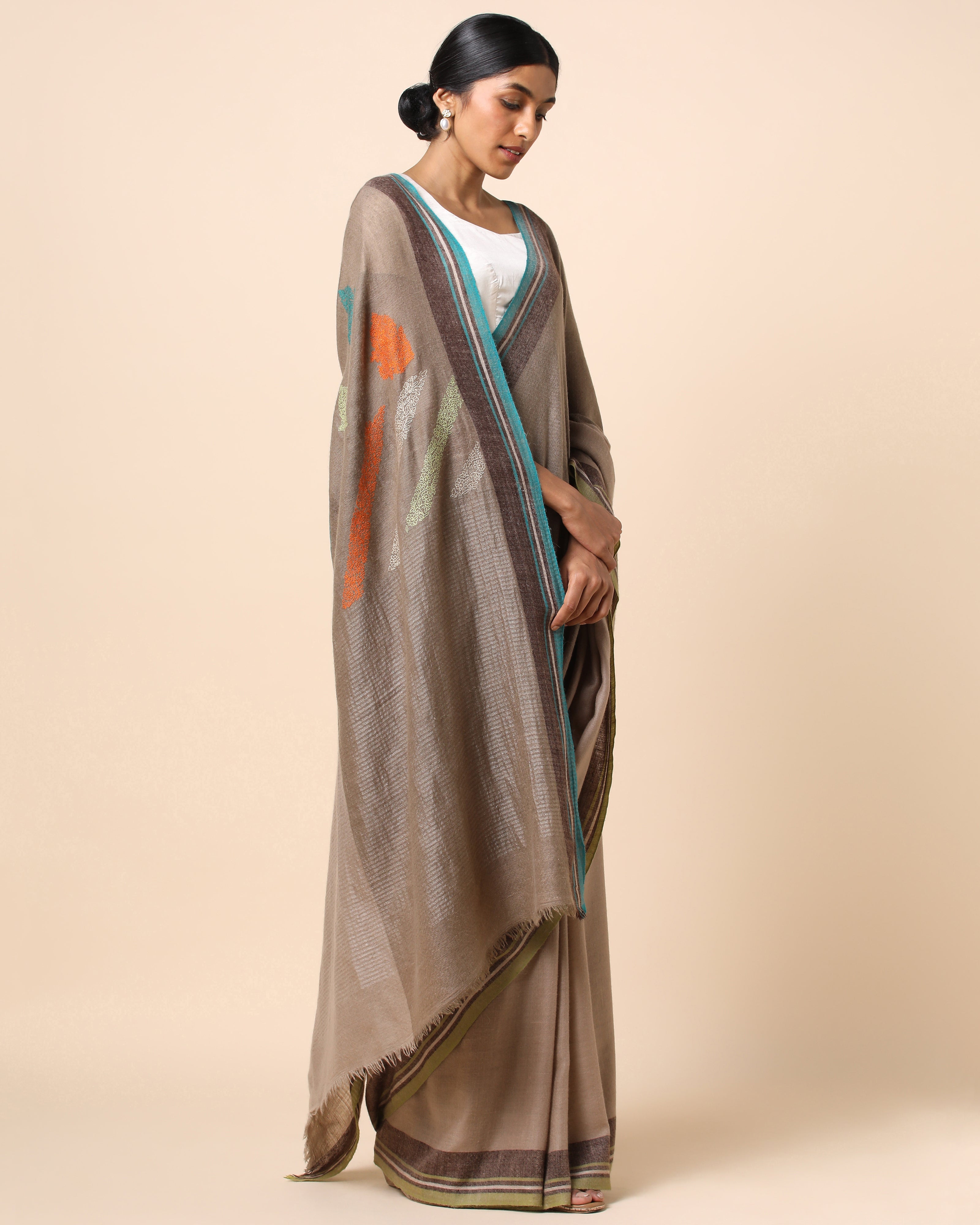 Maayan Kashmir Sozni Embroidery Pashmina Saree