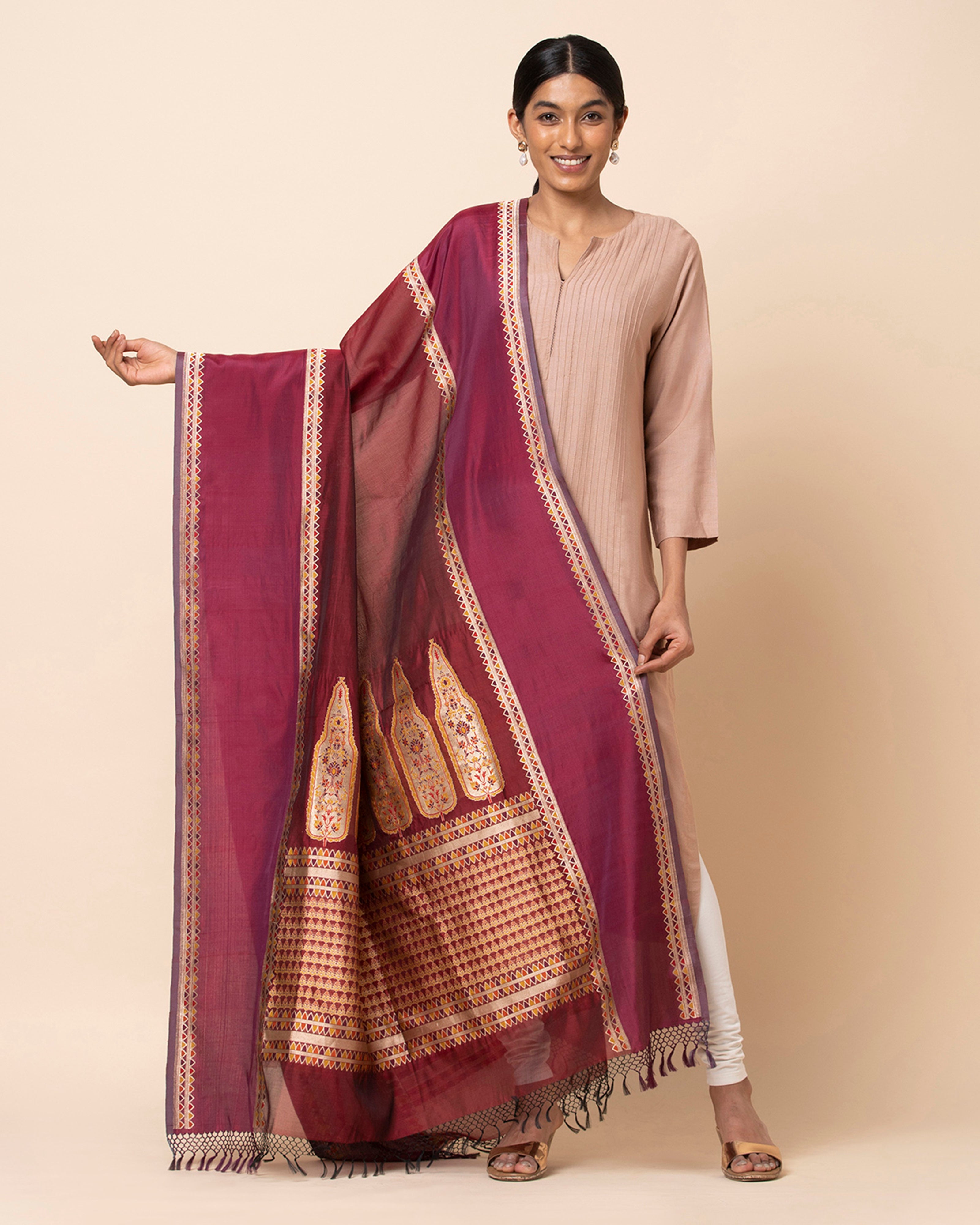 Abeer Banarasi Kadwa Silk Cotton Dupatta
