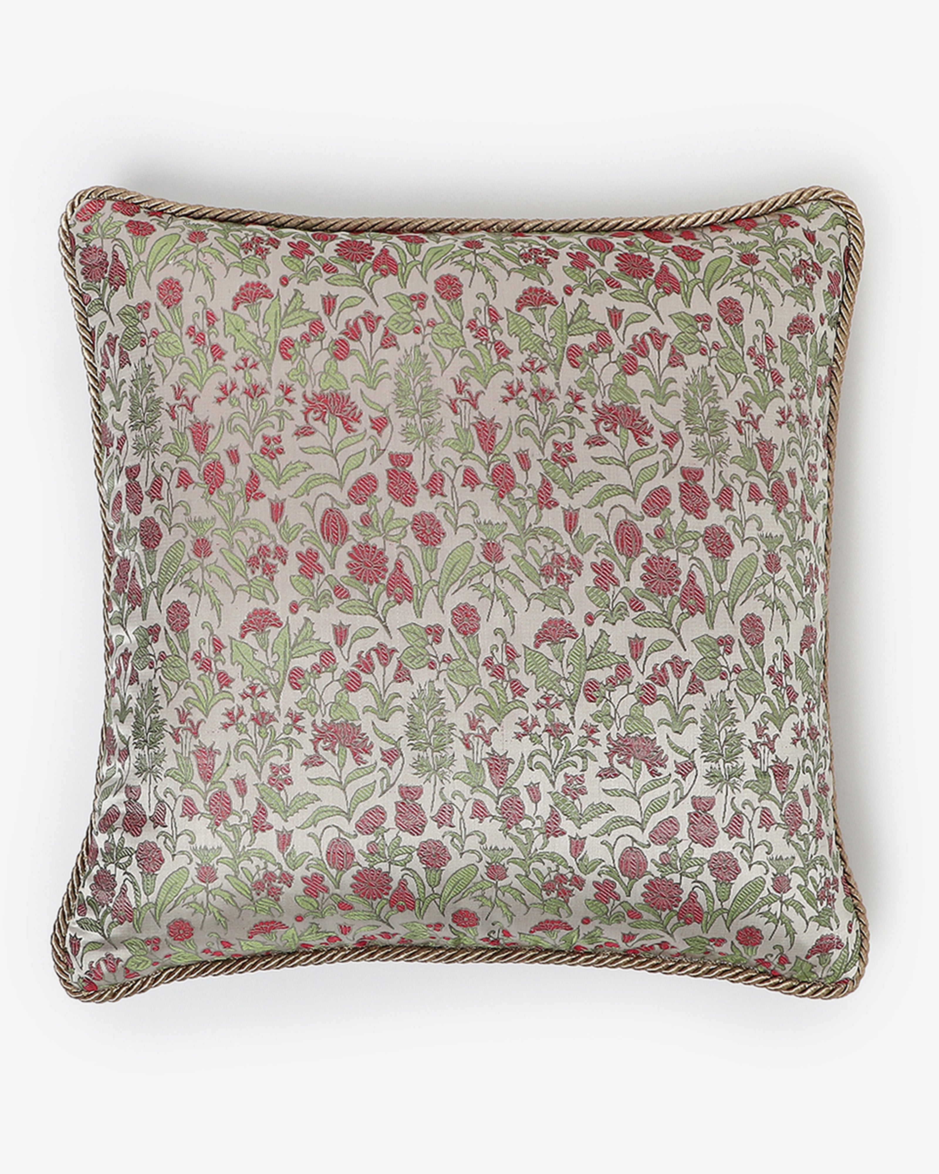 Garden Banarasi Tanchoi Silk Cushion Cover