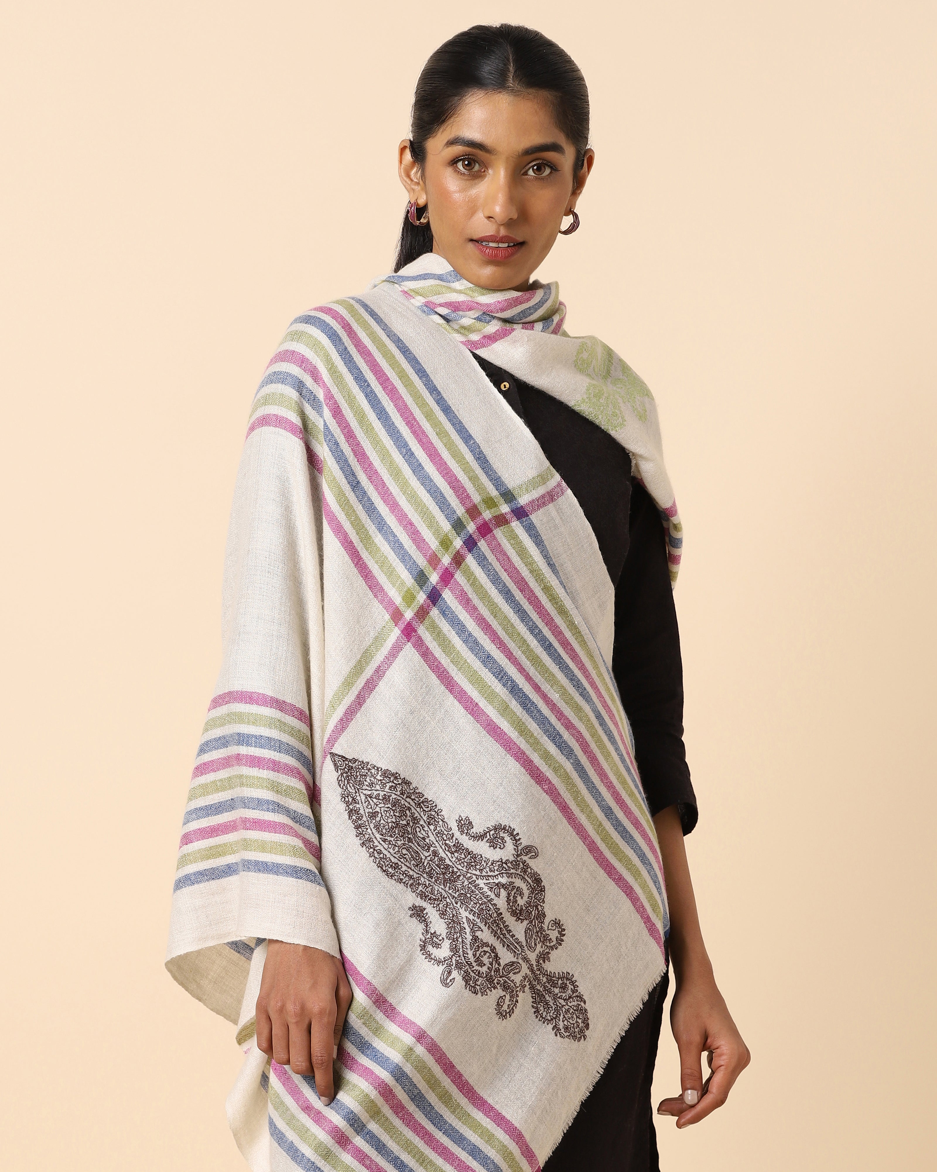 Adhila Kashmir Sozni Embroidery Pashmina Stole