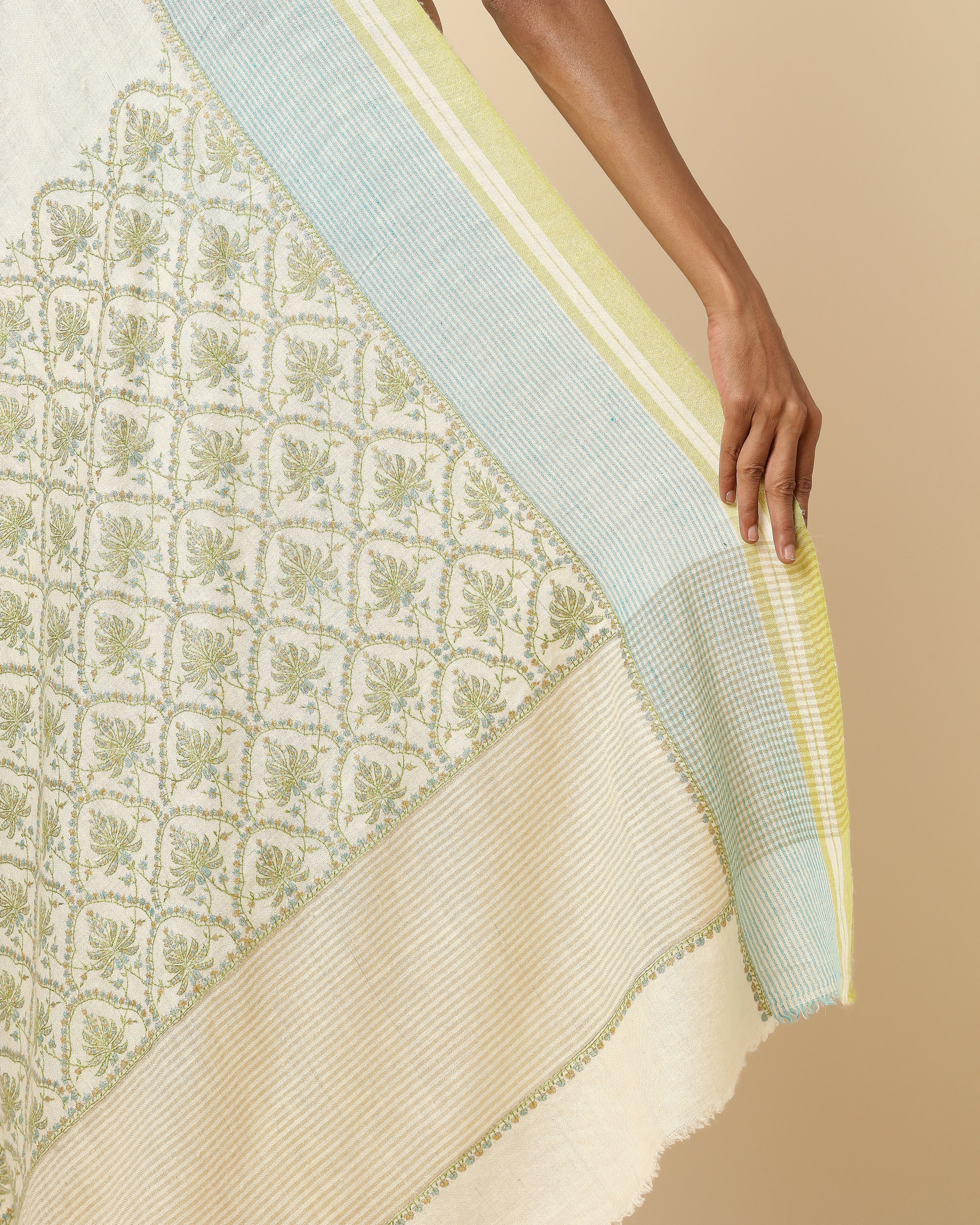 Sayan Kashmir Sozni Embroidery Pashmina Saree