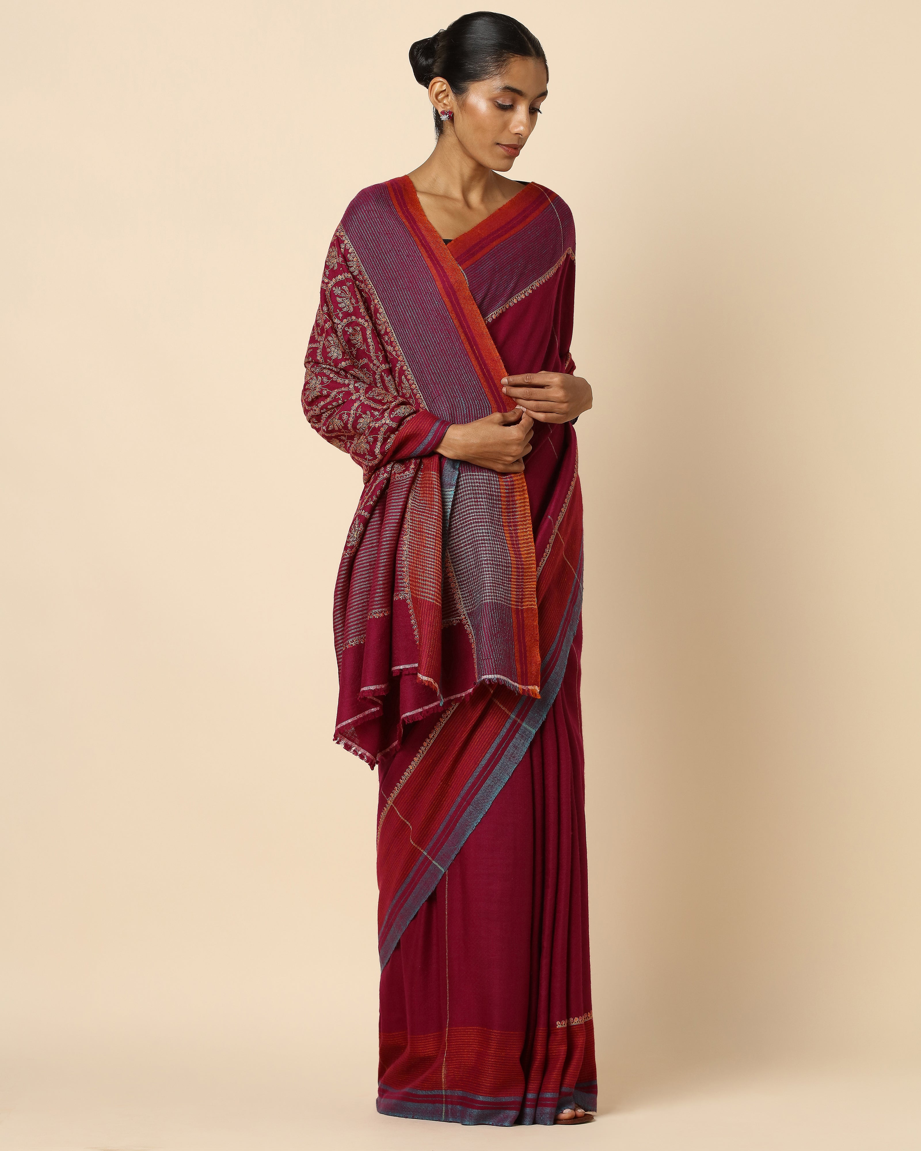 Sayan Kashmir Sozni Embroidery Pashmina Saree