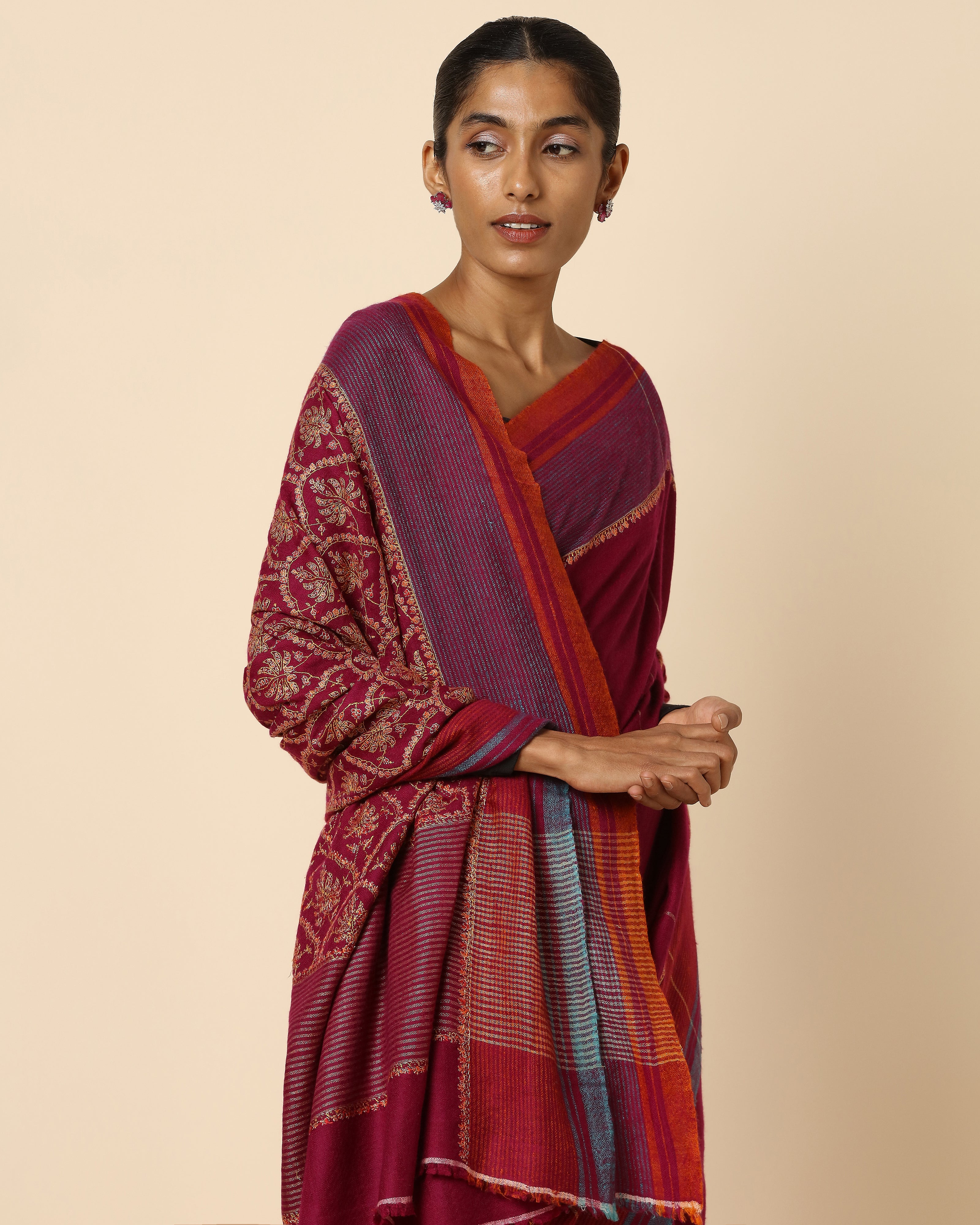 Sayan Kashmir Sozni Embroidery Pashmina Saree