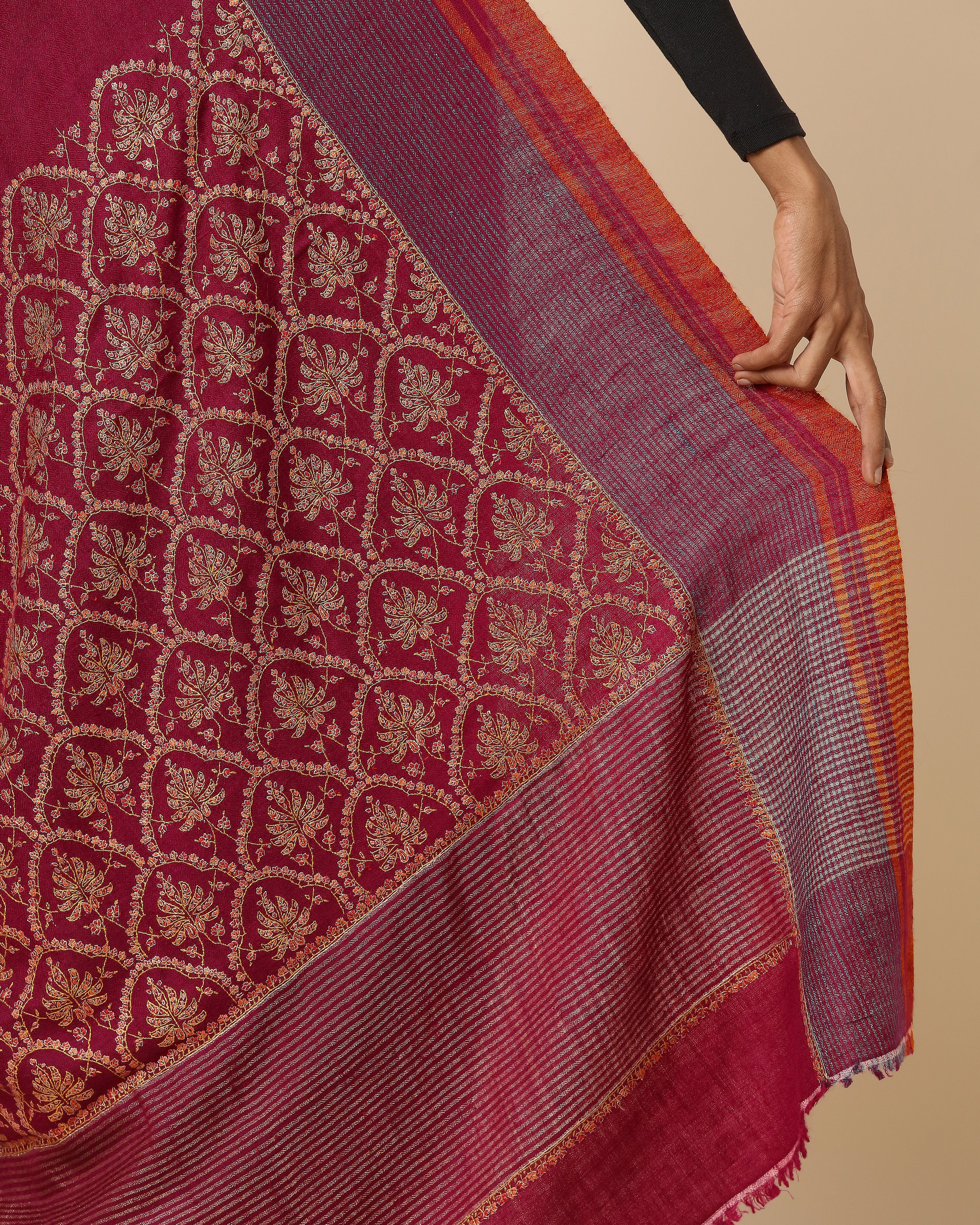 Sayan Kashmir Sozni Embroidery Pashmina Saree