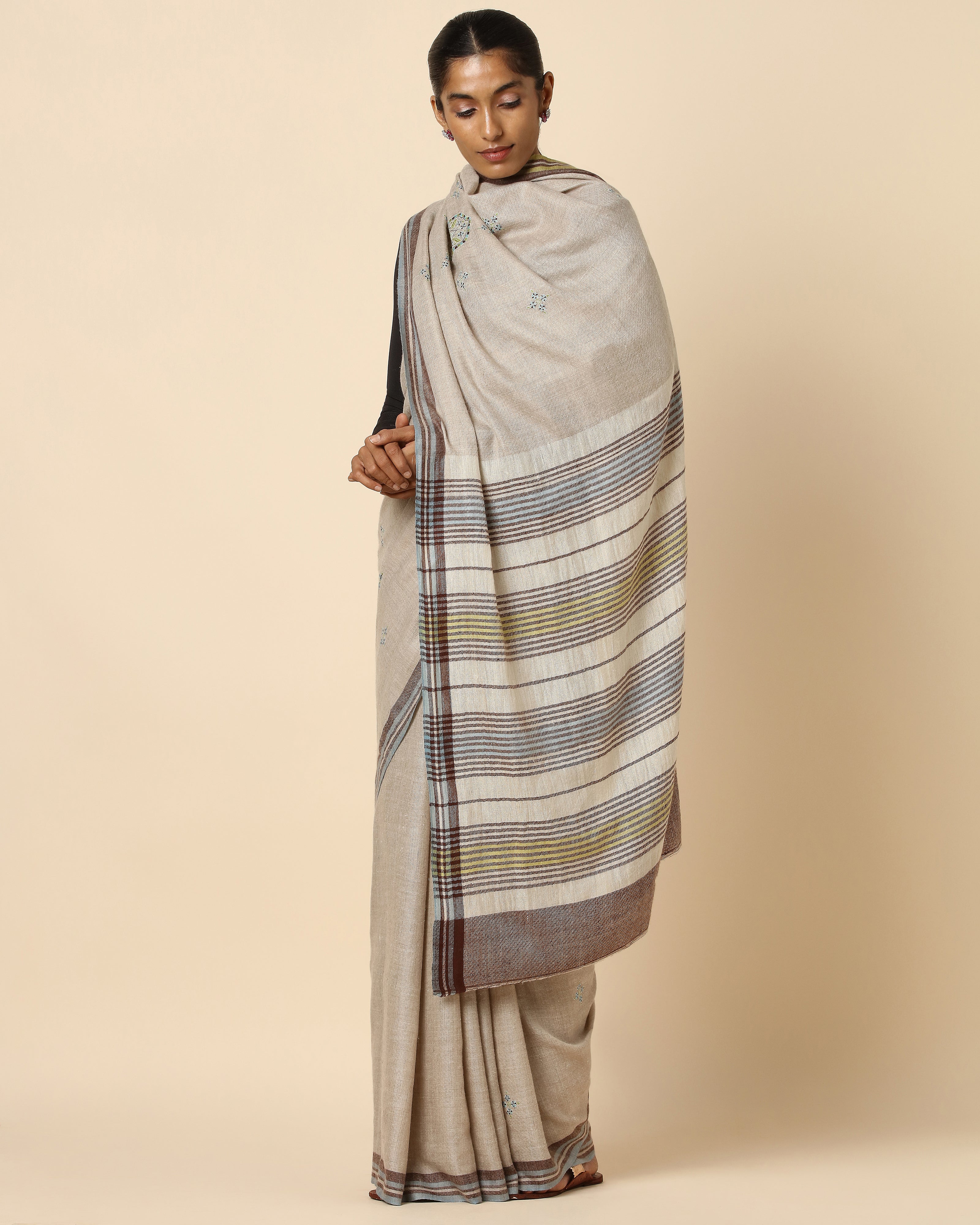 Komal Kashmir Sozni Embroidery Pashmina Saree