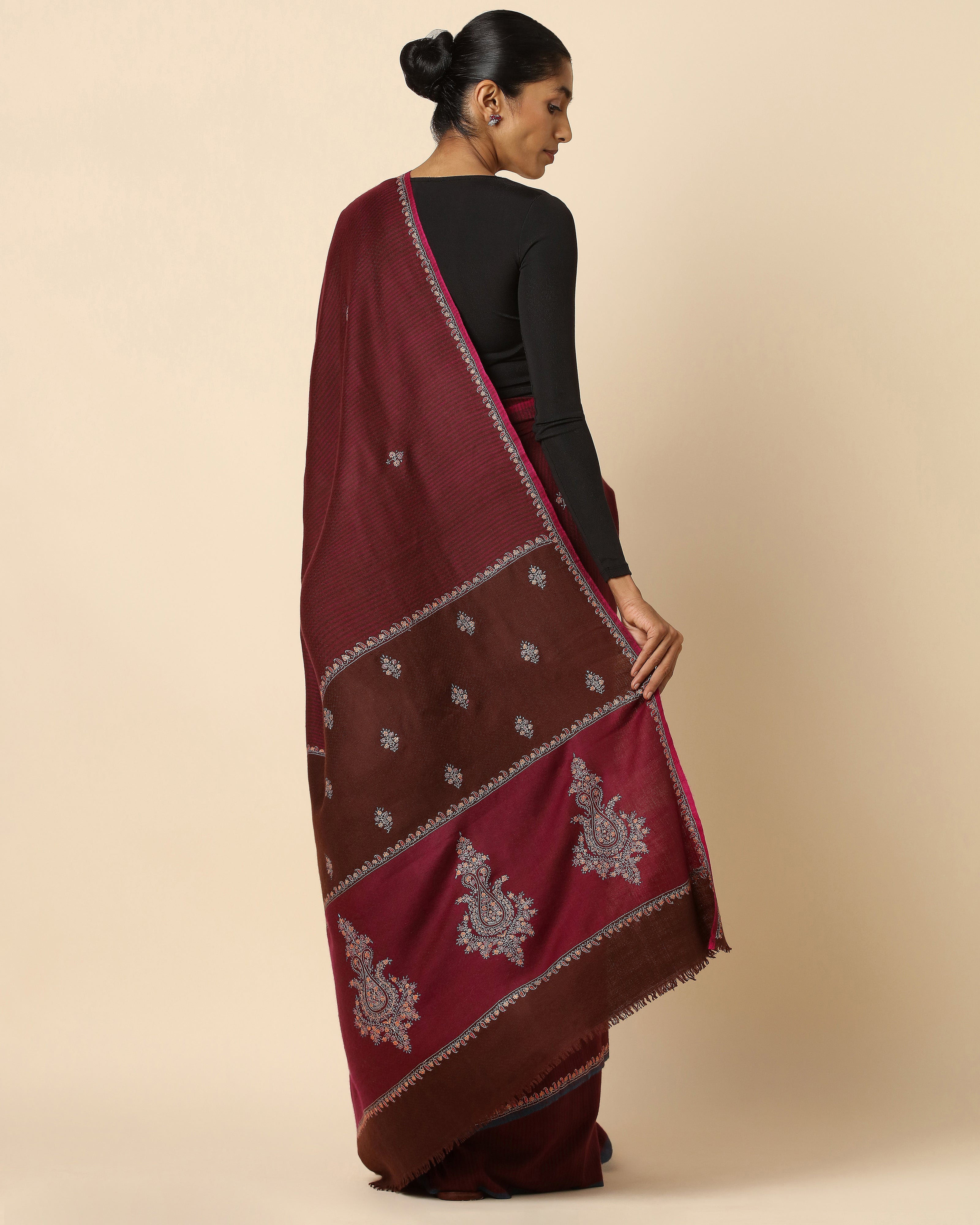 Rimsha Kashmir Sozni Embroidery Pashmina Saree
