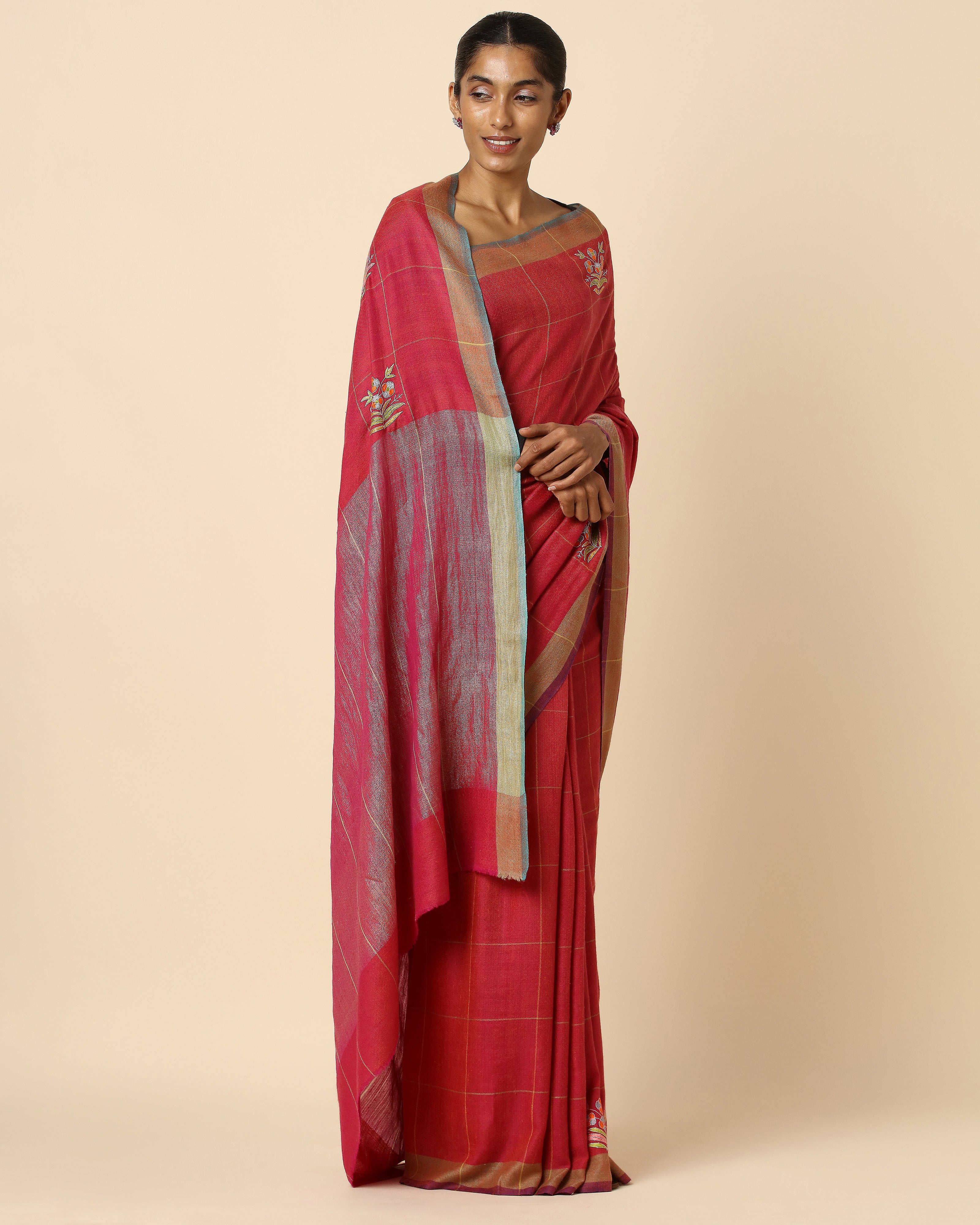 Eshal Kashmir Sozni Embroidery Pashmina Saree