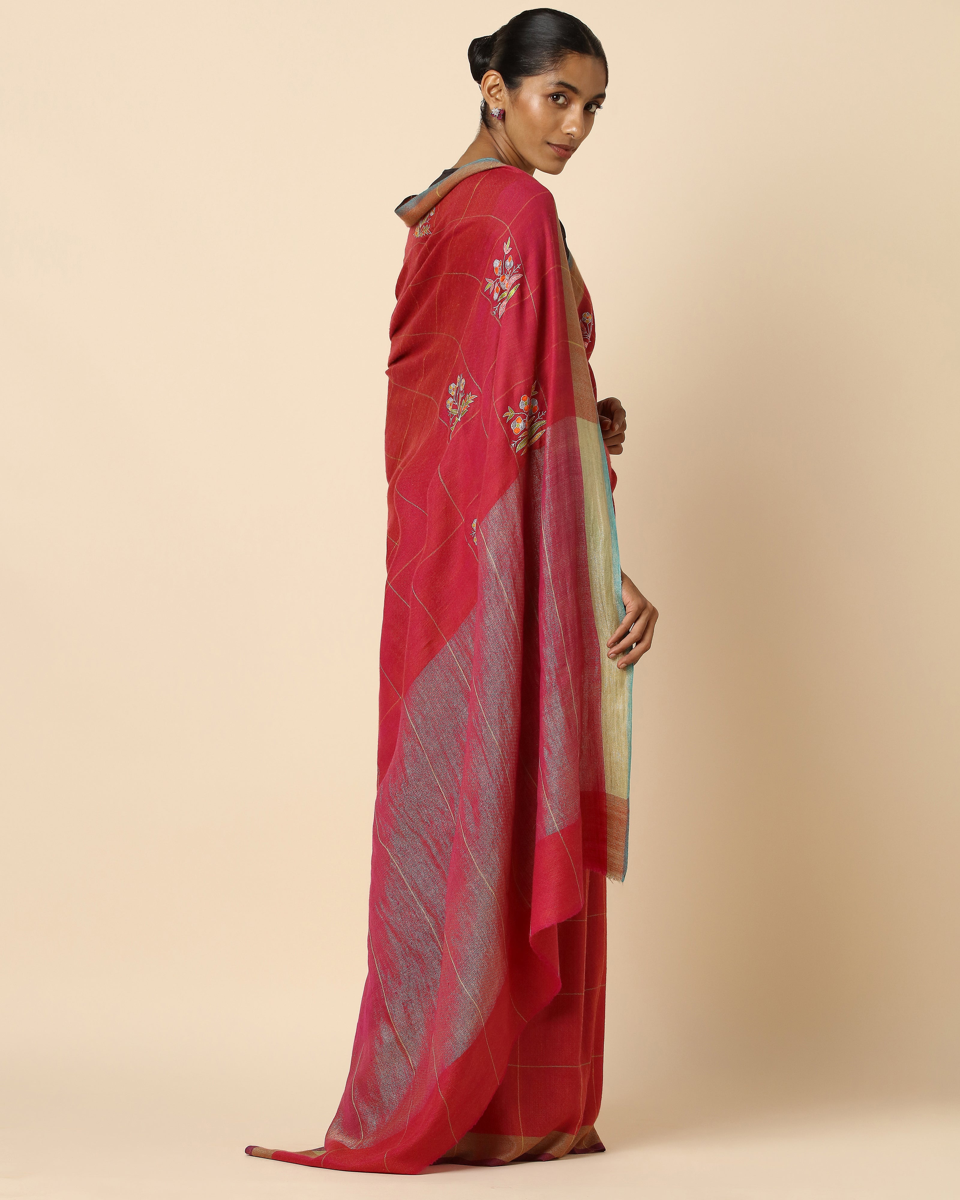 Eshal Kashmir Sozni Embroidery Pashmina Saree