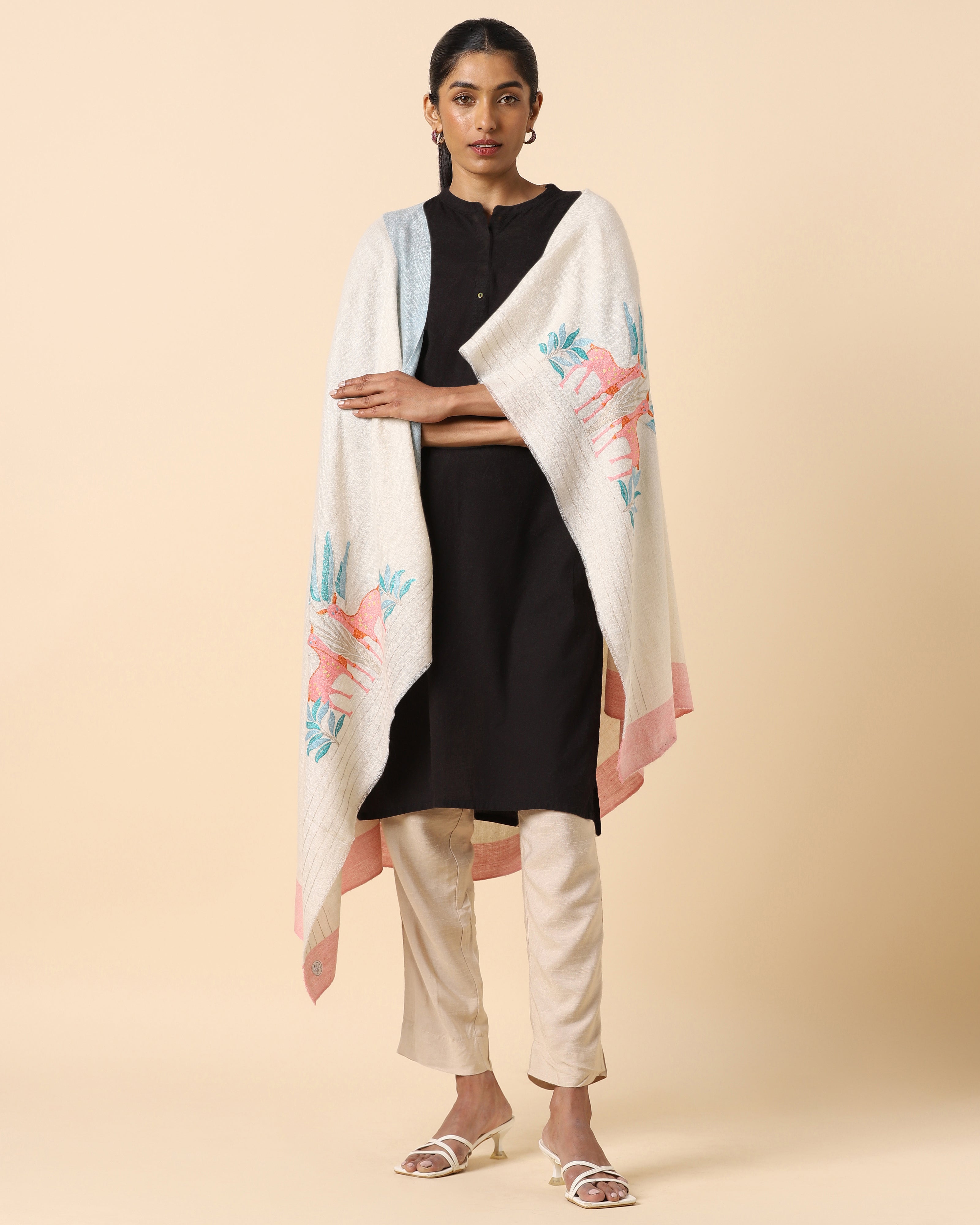 Hiran Kashmir Sozni Embroidery Pashmina Shawl