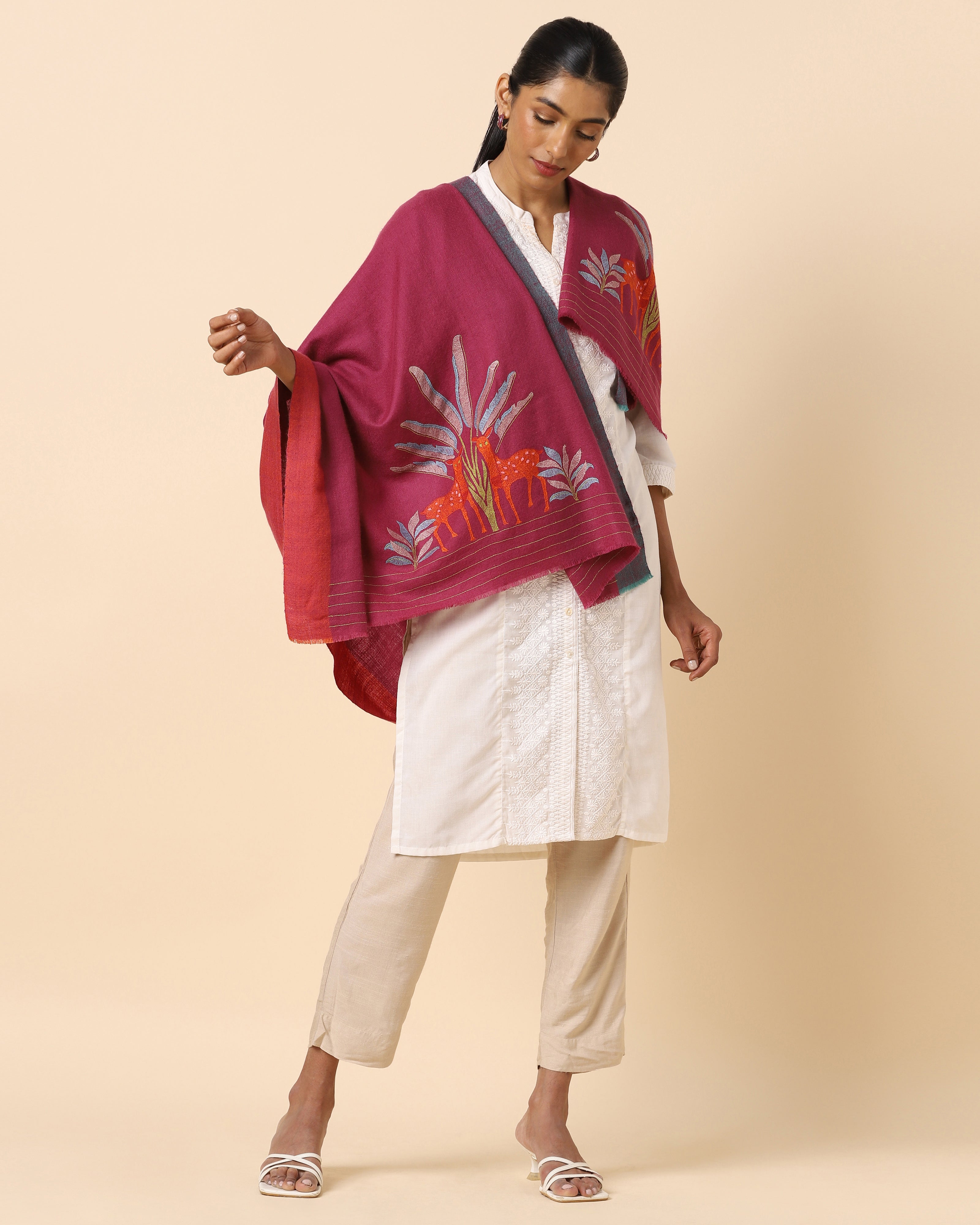 Hiran Kashmir Sozni Embroidery Pashmina Shawl