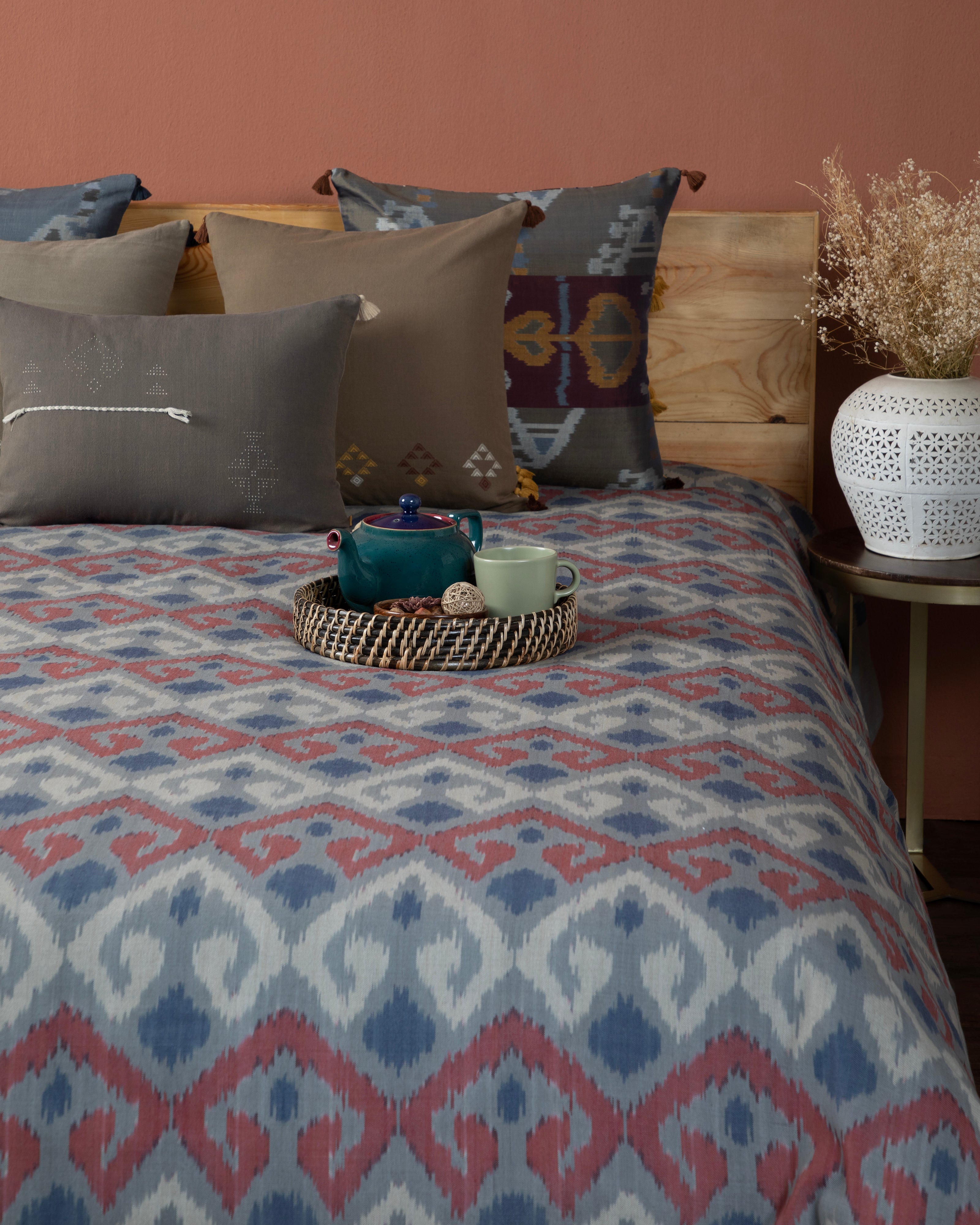 Ikez Pochampally Warp Ikat Cotton Double Bed Cover