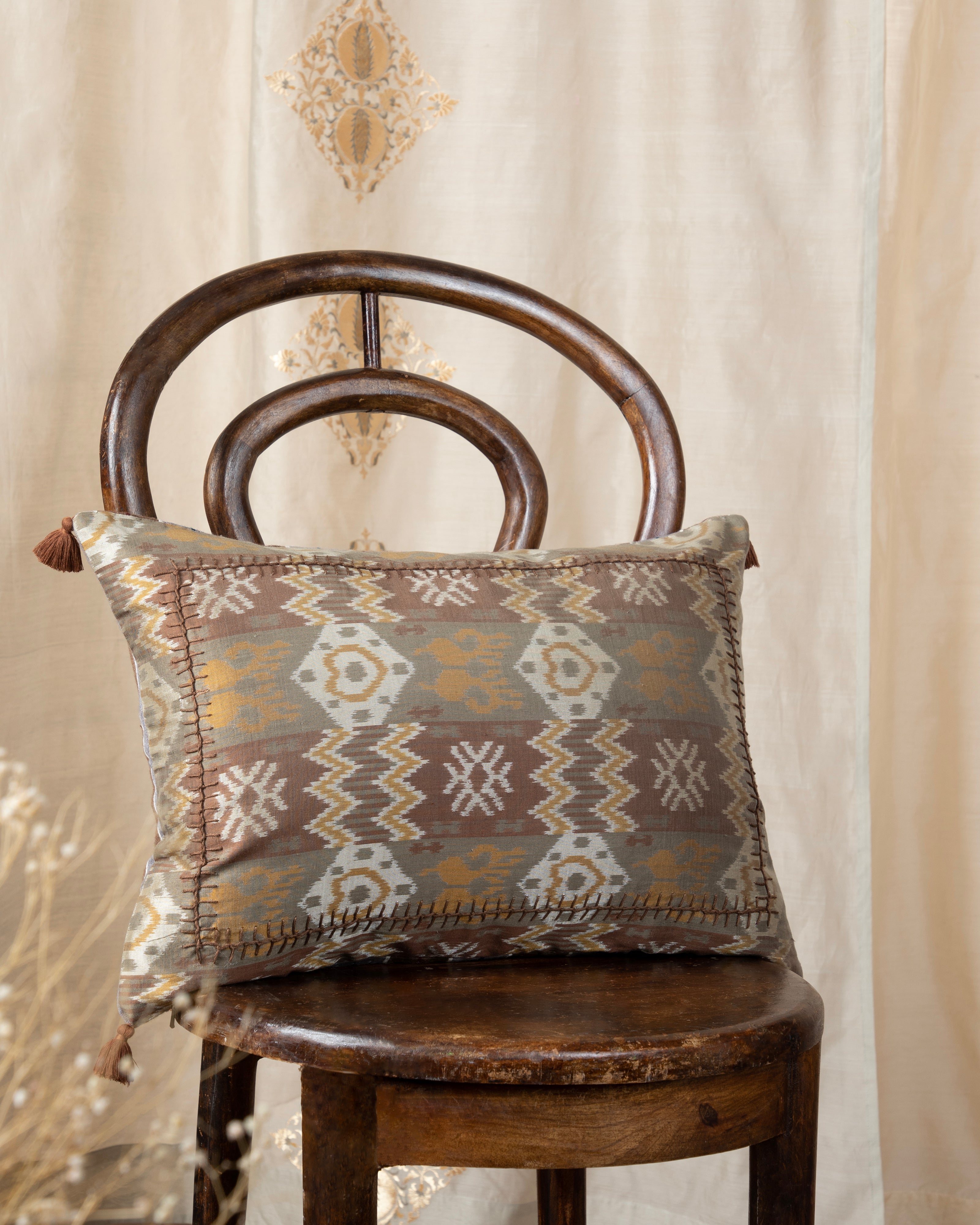 Nurgul Pochampally Weft Ikat Cotton Silk Cushion Cover