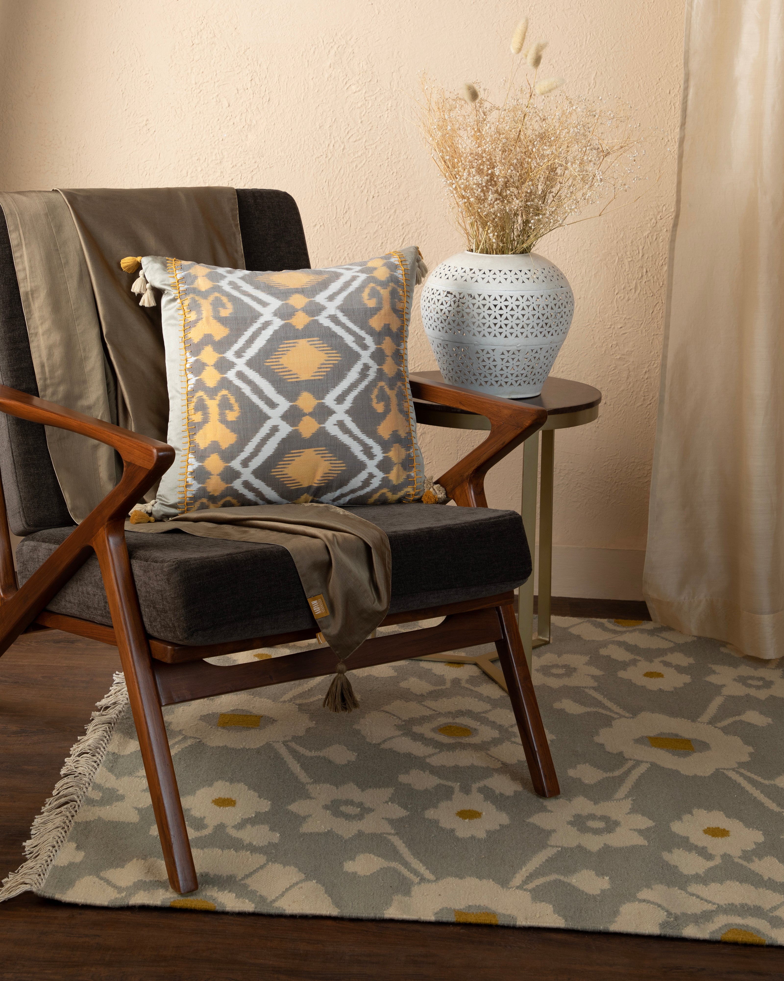 Jihan Pochampally Weft Ikat Cotton Silk Cushion Cover