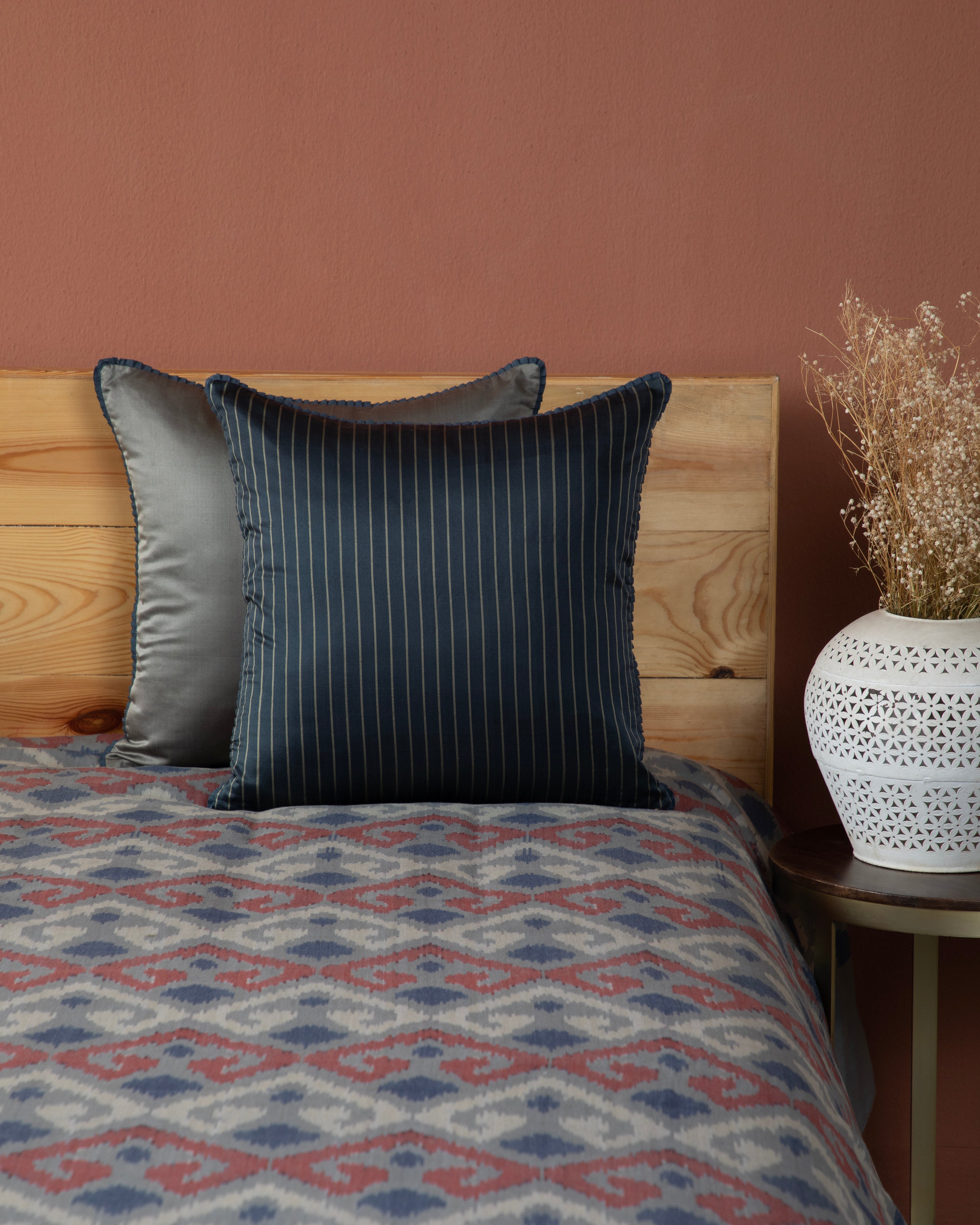 Solid Stripe Satin Cotton Silk Cushion Cover