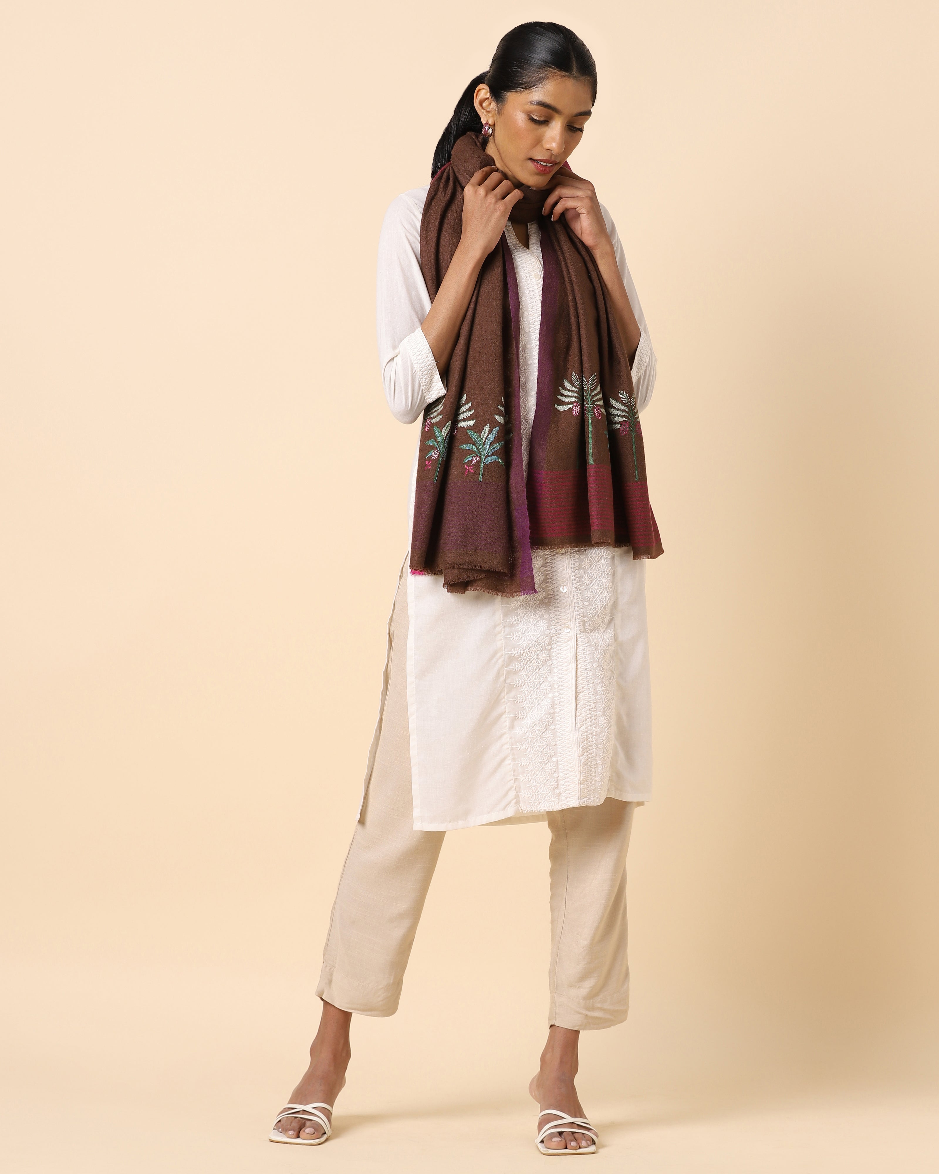 Malabar Kashmir Sozni Embroidery Pashmina Stole