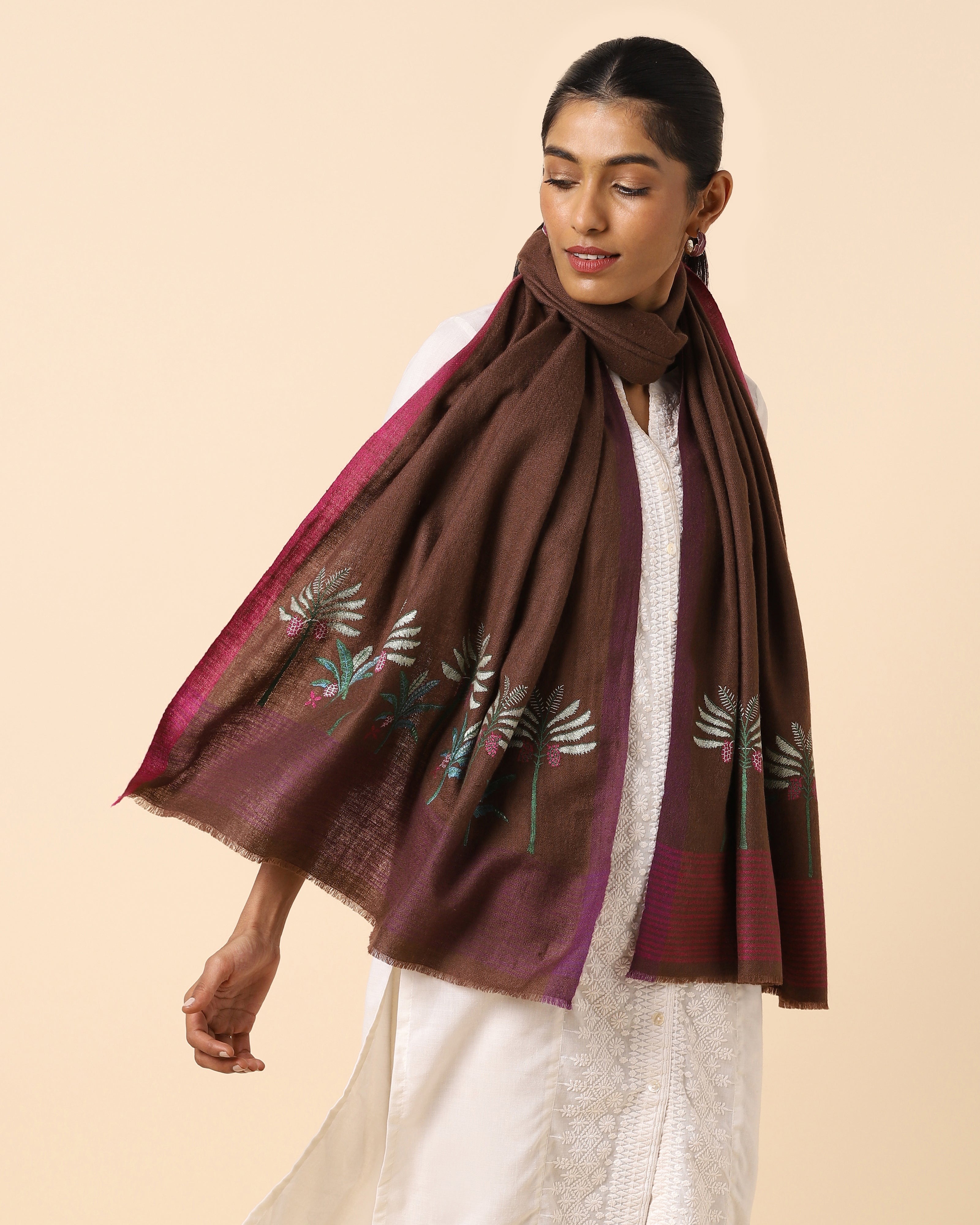 Malabar Kashmir Sozni Embroidery Pashmina Stole