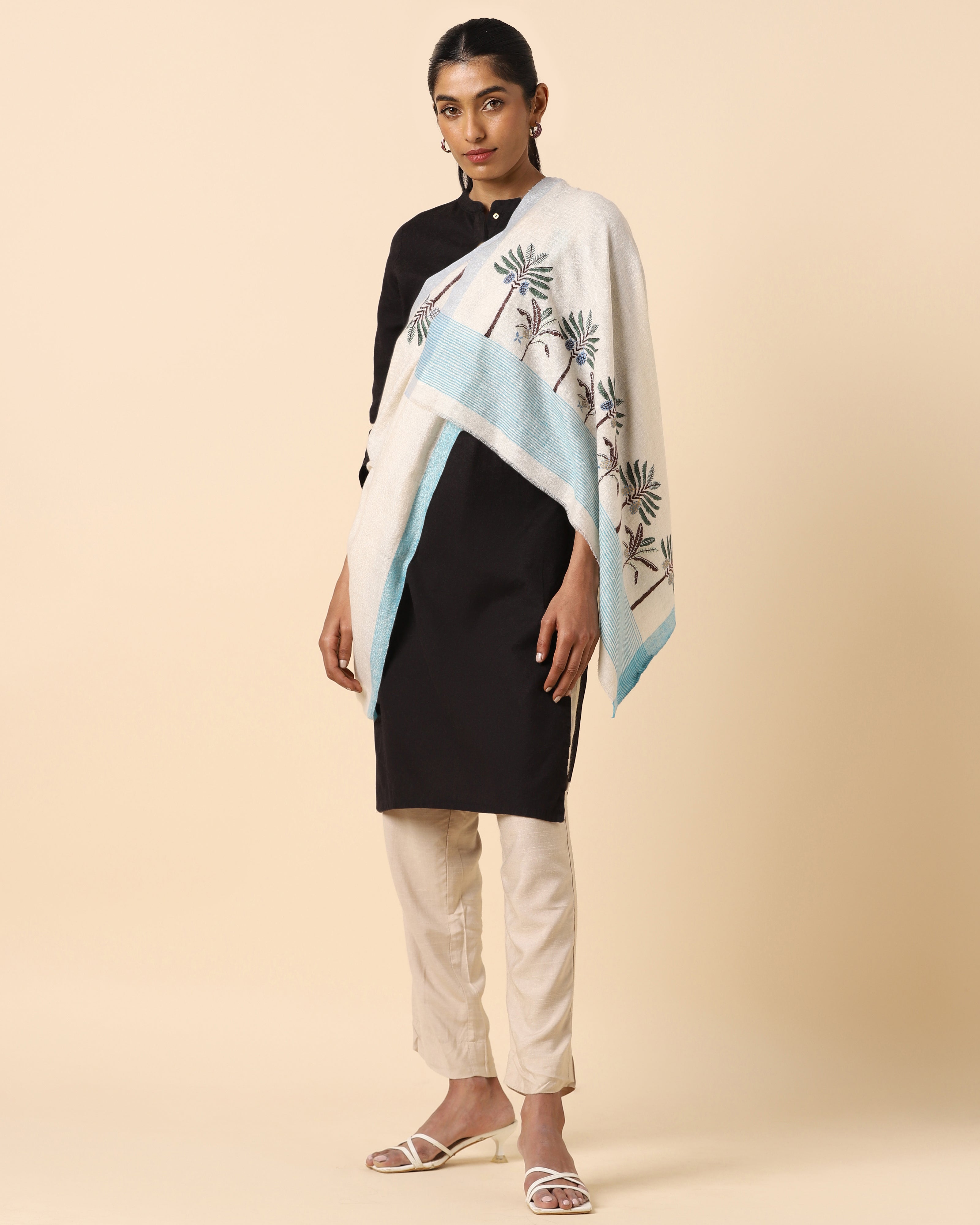 Malabar Kashmir Sozni Embroidery Pashmina Stole