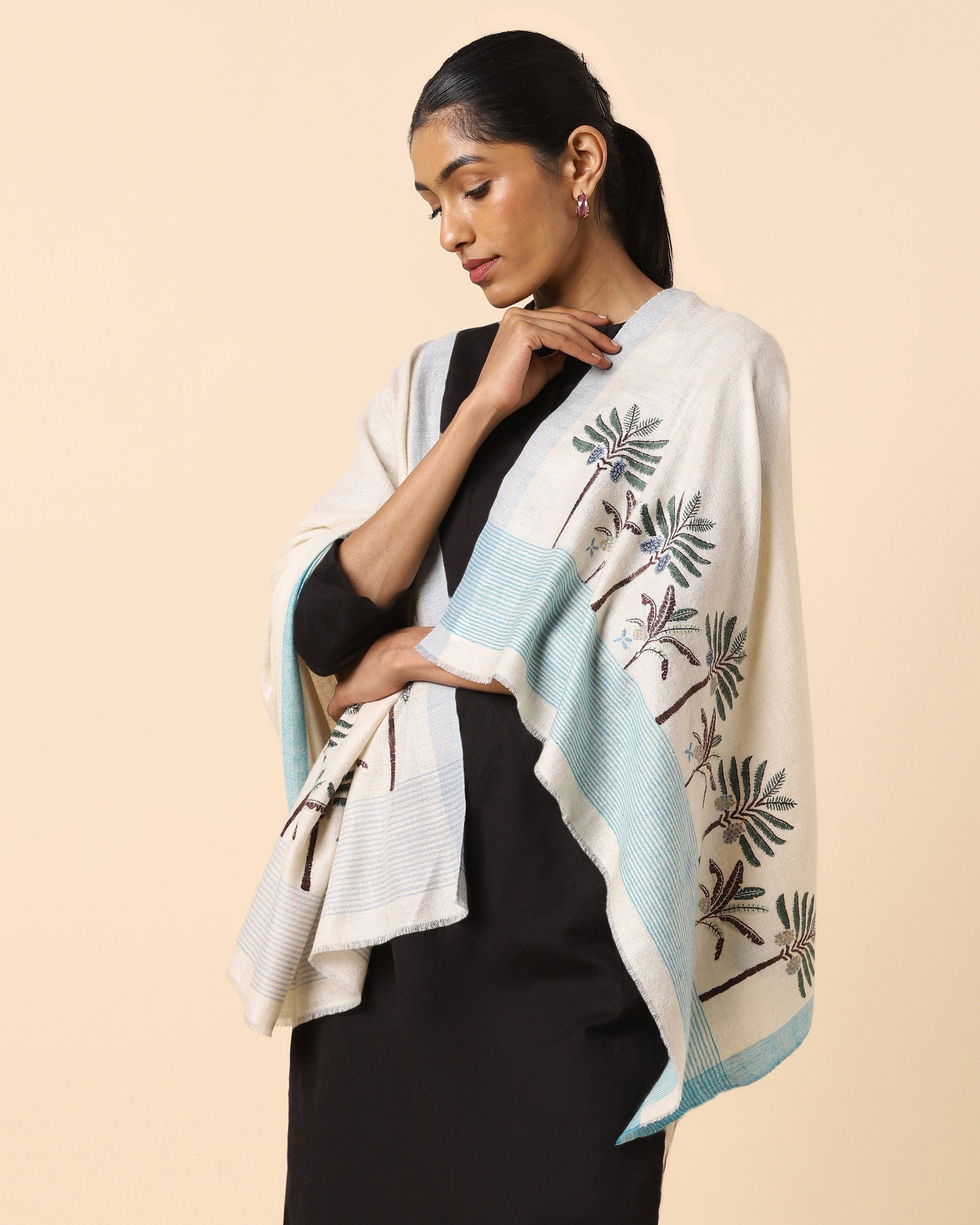 Malabar Kashmir Sozni Embroidery Pashmina Stole